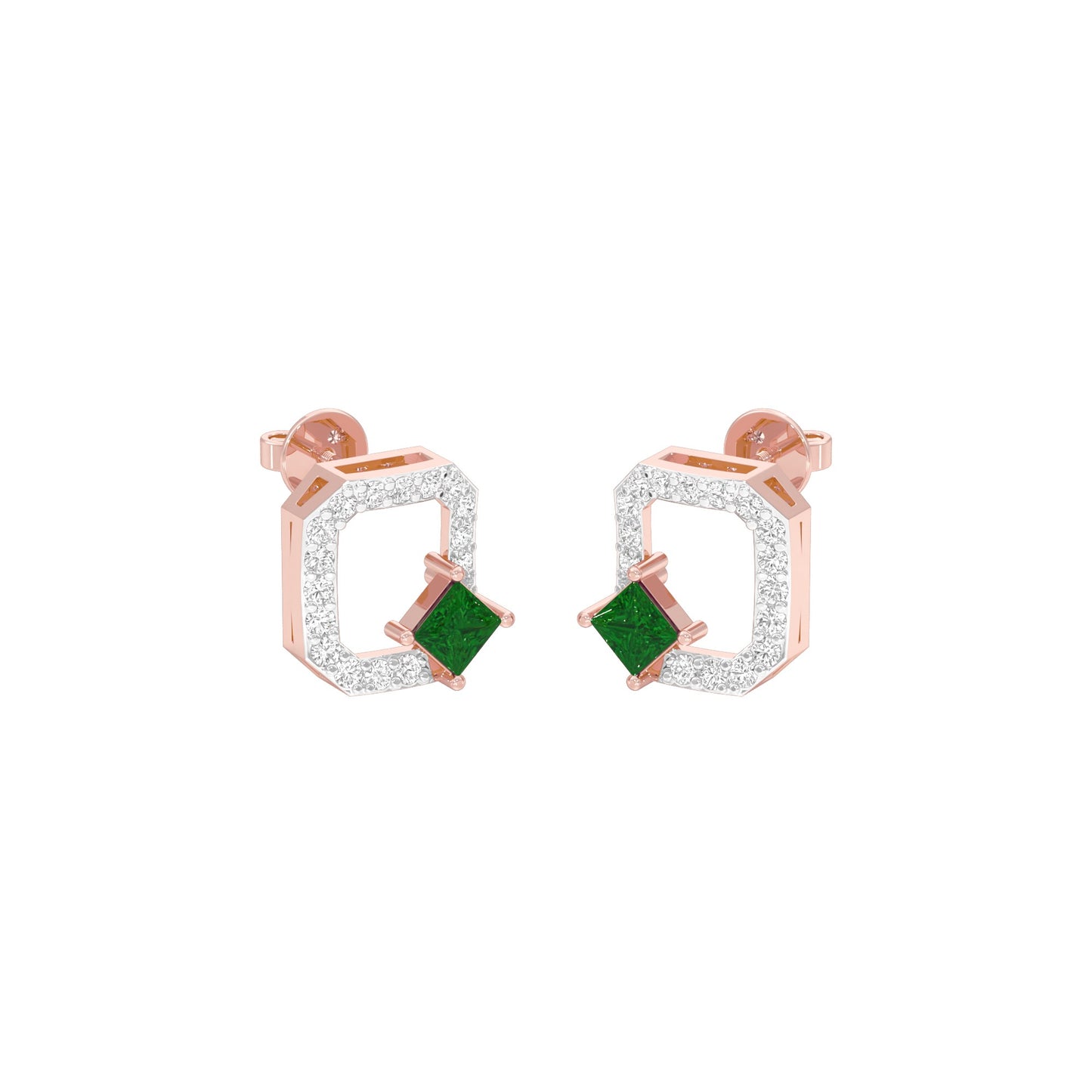 Quadrangle Glam Diamond Stud Earrings 9 KT / Rose Gold