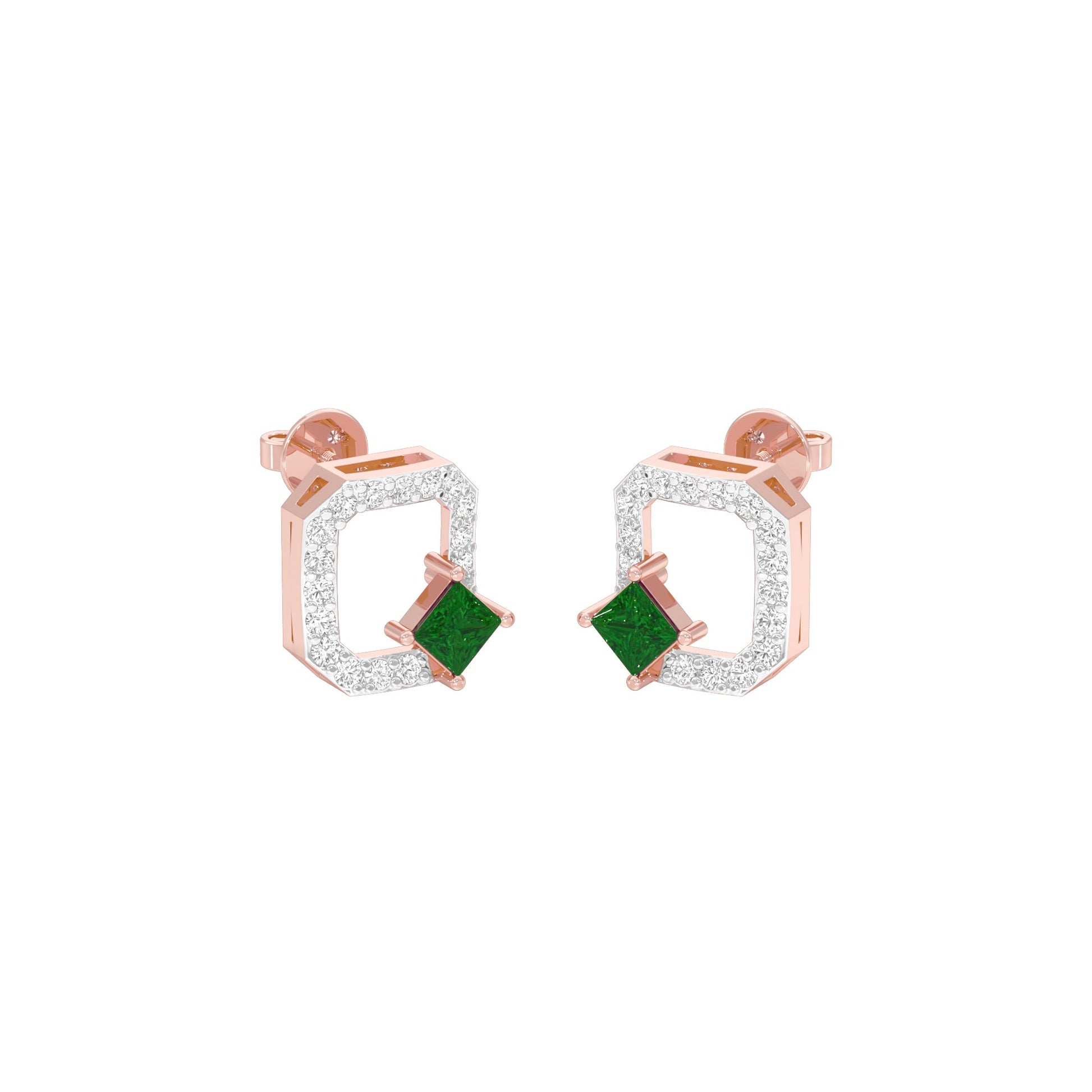 Quadrangle Glam Diamond Stud Earrings 9 KT / Rose Gold