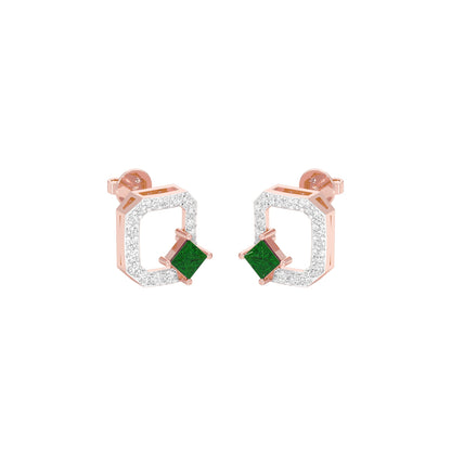 Quadrangle Glam Diamond Stud Earrings 9 KT / Rose Gold