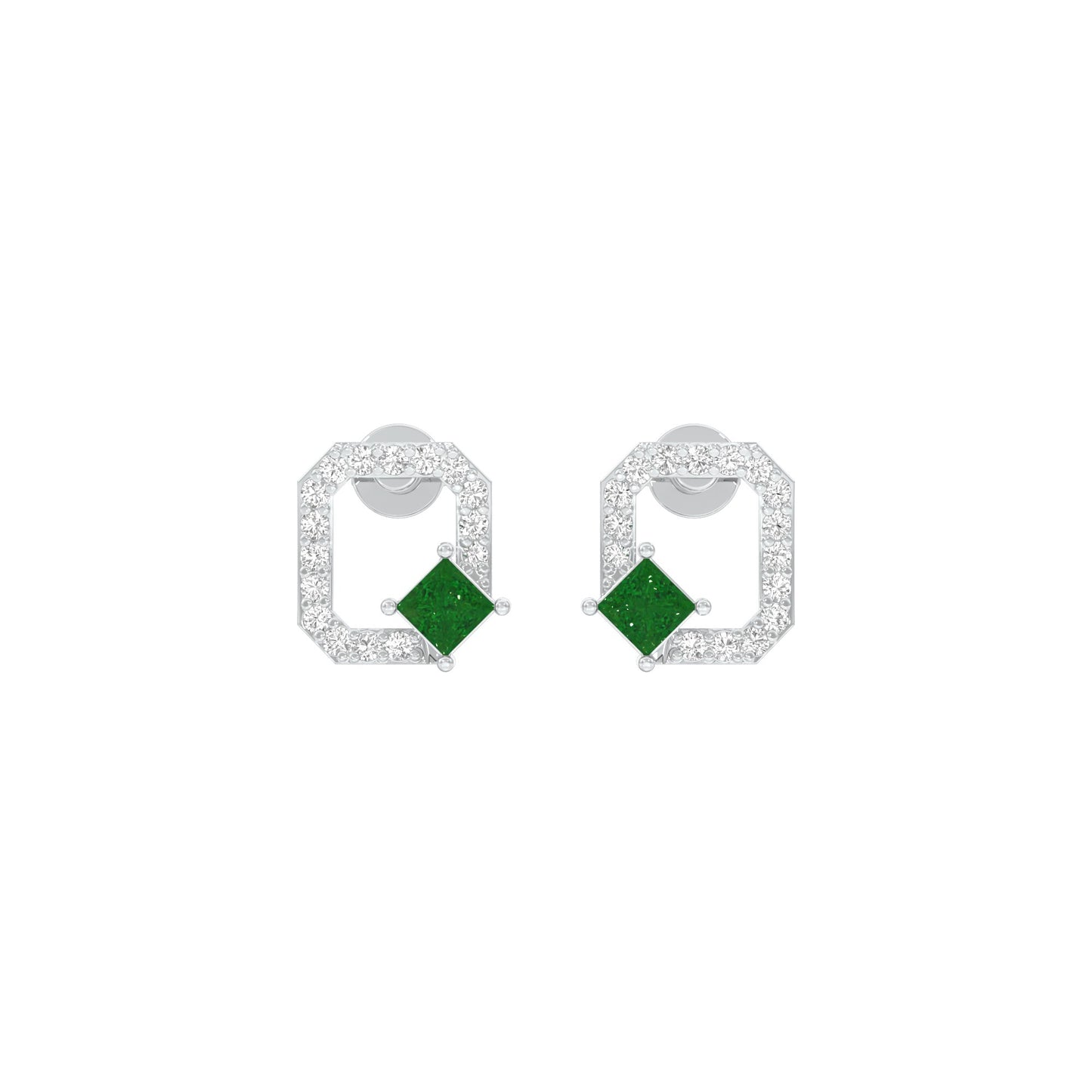 Quadrangle Glam Diamond Stud Earrings 9 KT / White Gold
