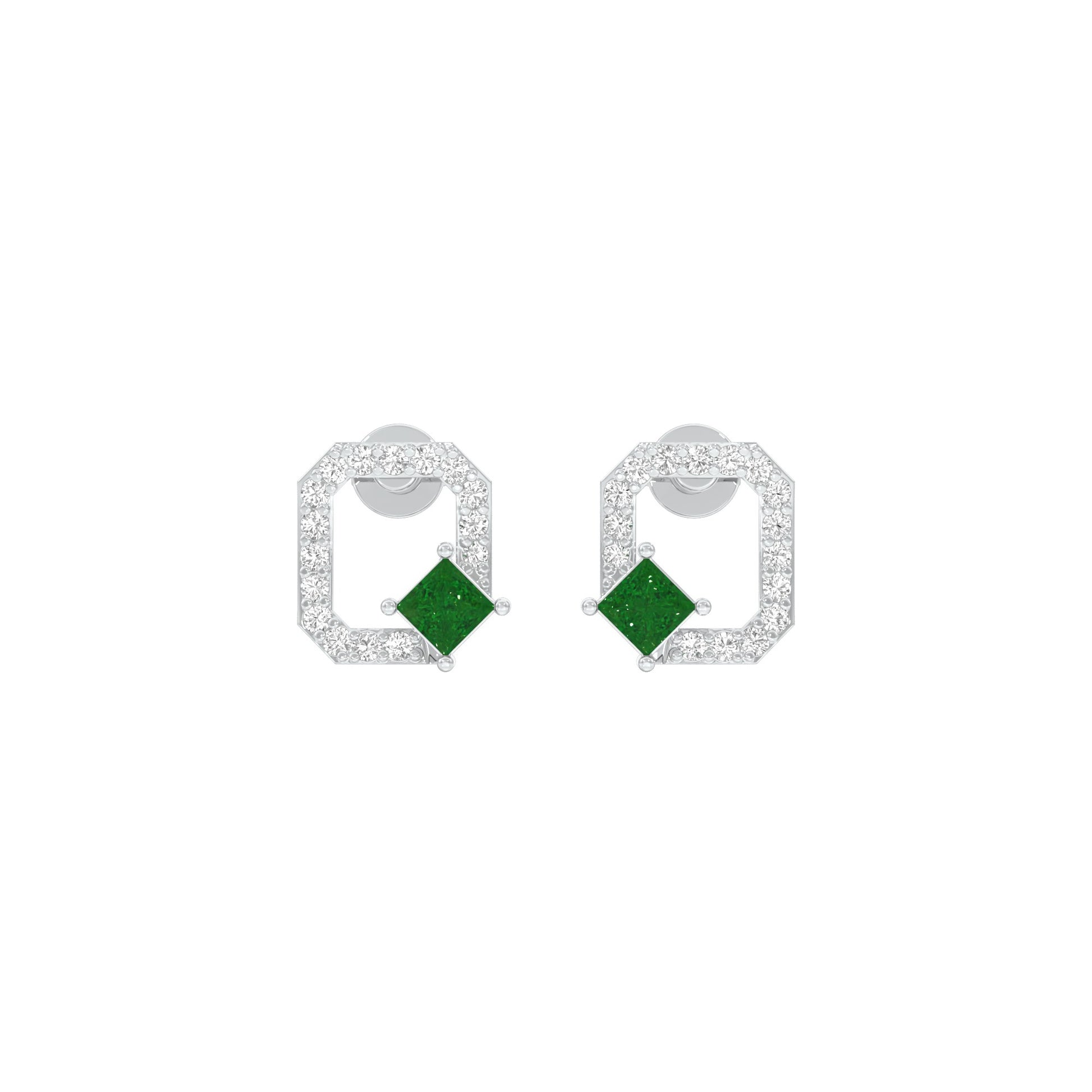 Quadrangle Glam Diamond Stud Earrings 9 KT / White Gold