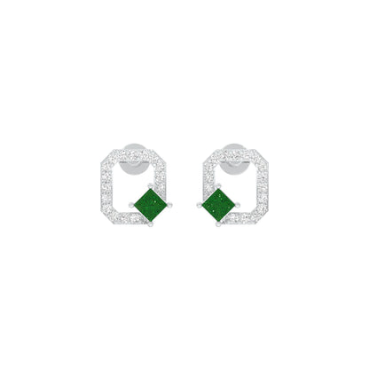 Quadrangle Glam Diamond Stud Earrings 9 KT / White Gold