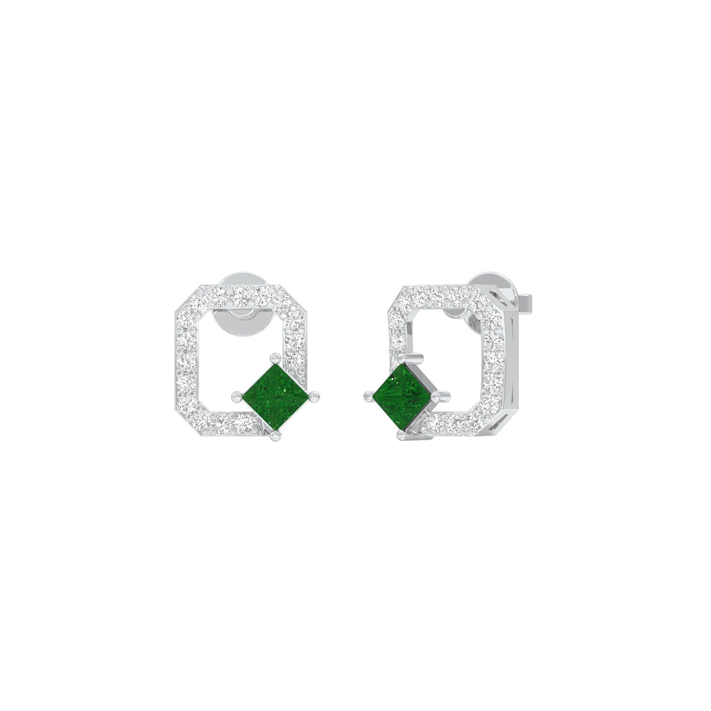 Quadrangle Glam Diamond Stud Earrings 9 KT / White Gold