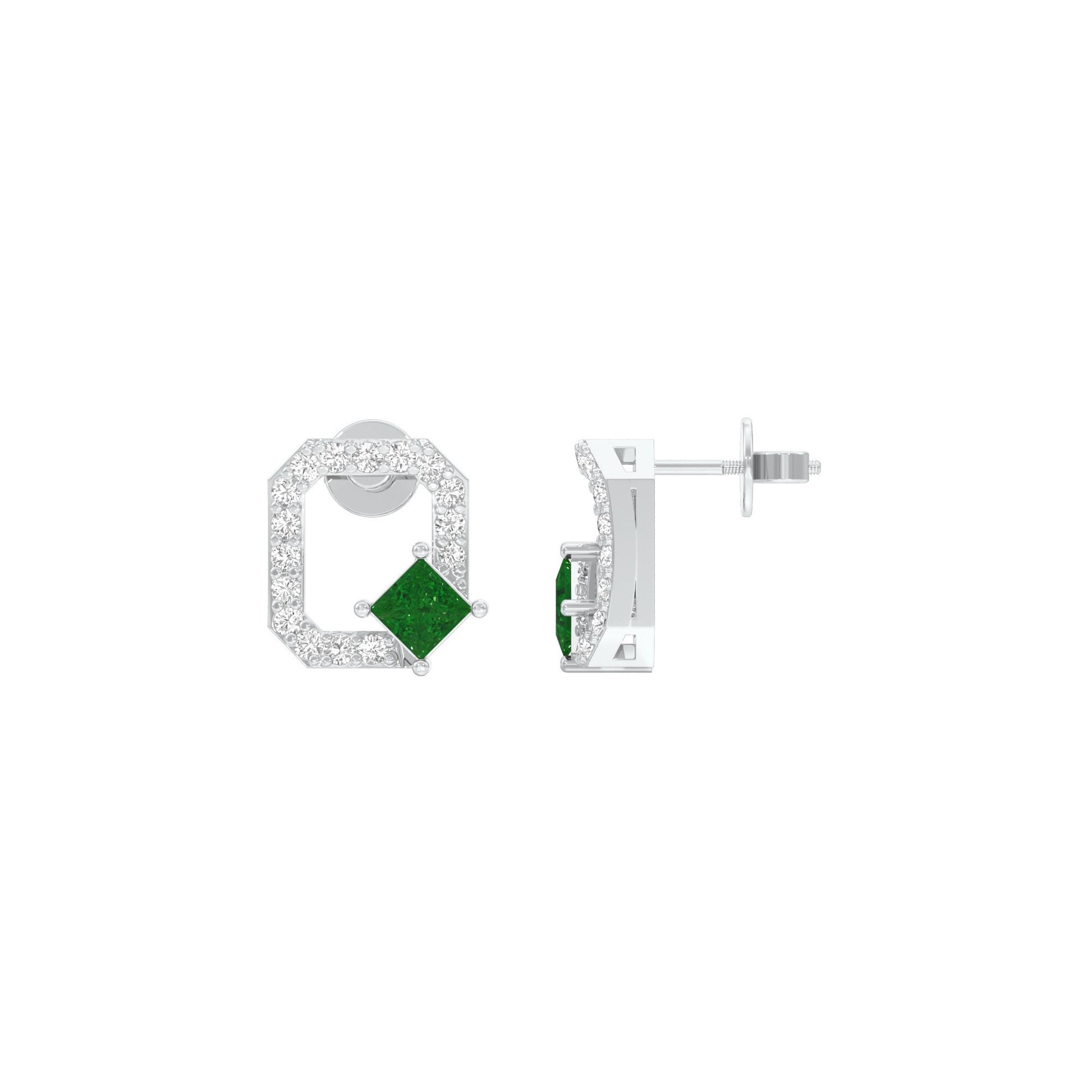Quadrangle Glam Diamond Stud Earrings 9 KT / White Gold
