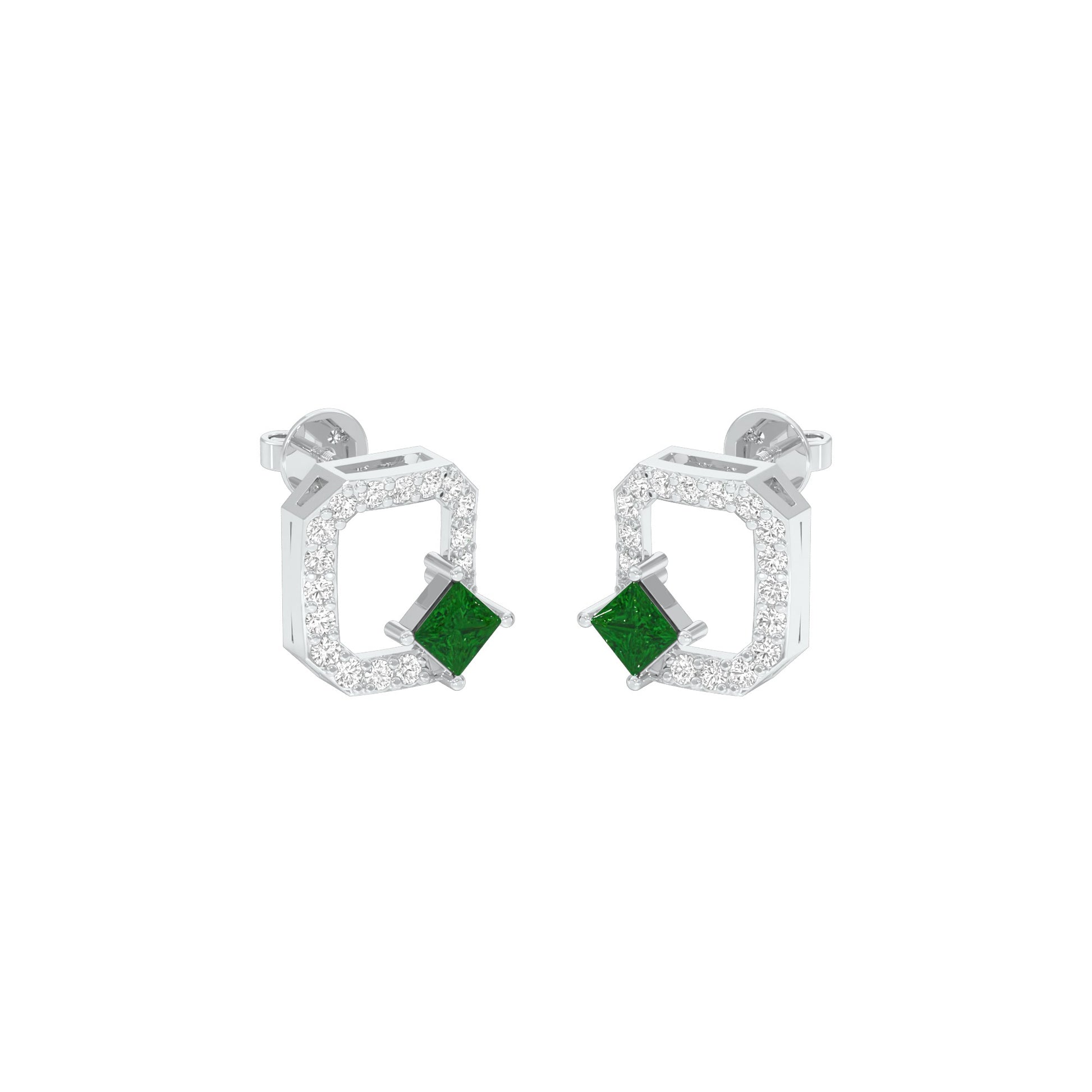 Quadrangle Glam Diamond Stud Earrings 9 KT / White Gold
