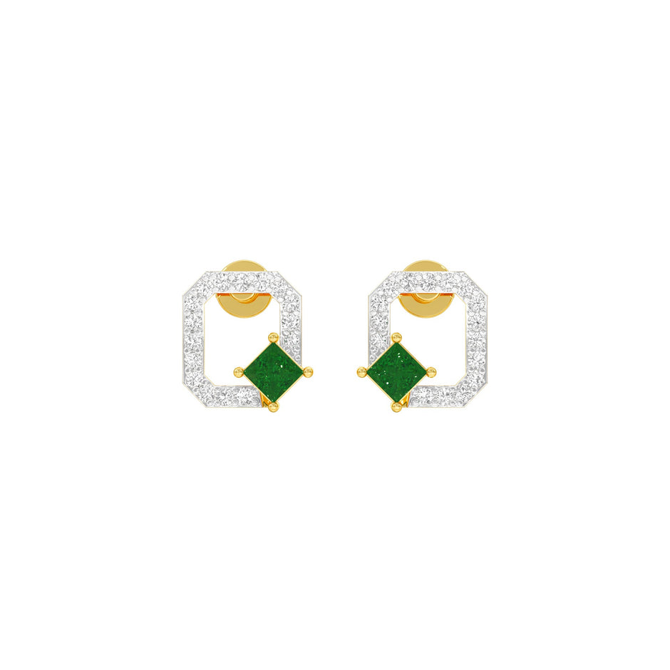 Quadrangle Glam Diamond Stud Earrings 9 KT / Yellow Gold