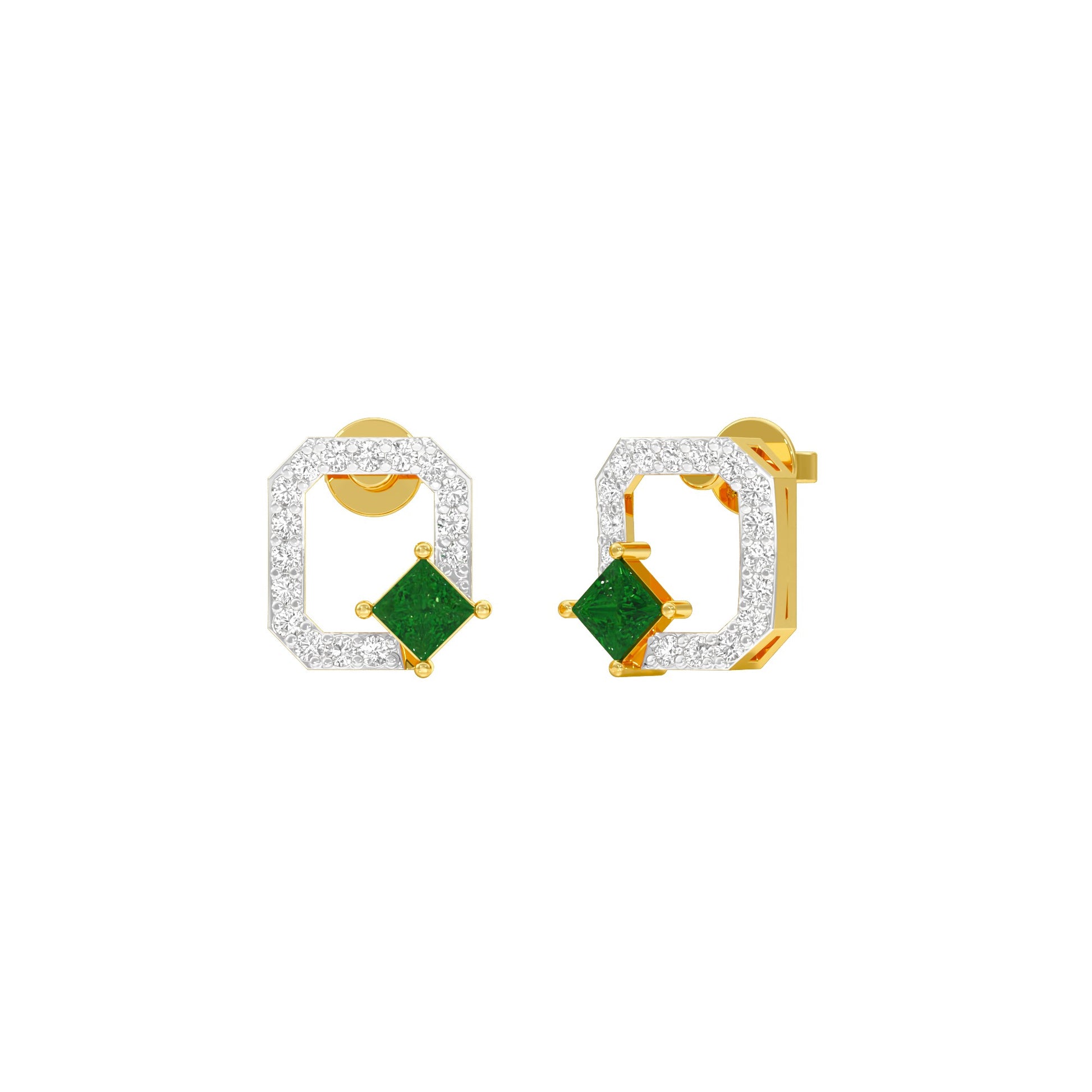 Quadrangle Glam Diamond Stud Earrings 9 KT / Yellow Gold