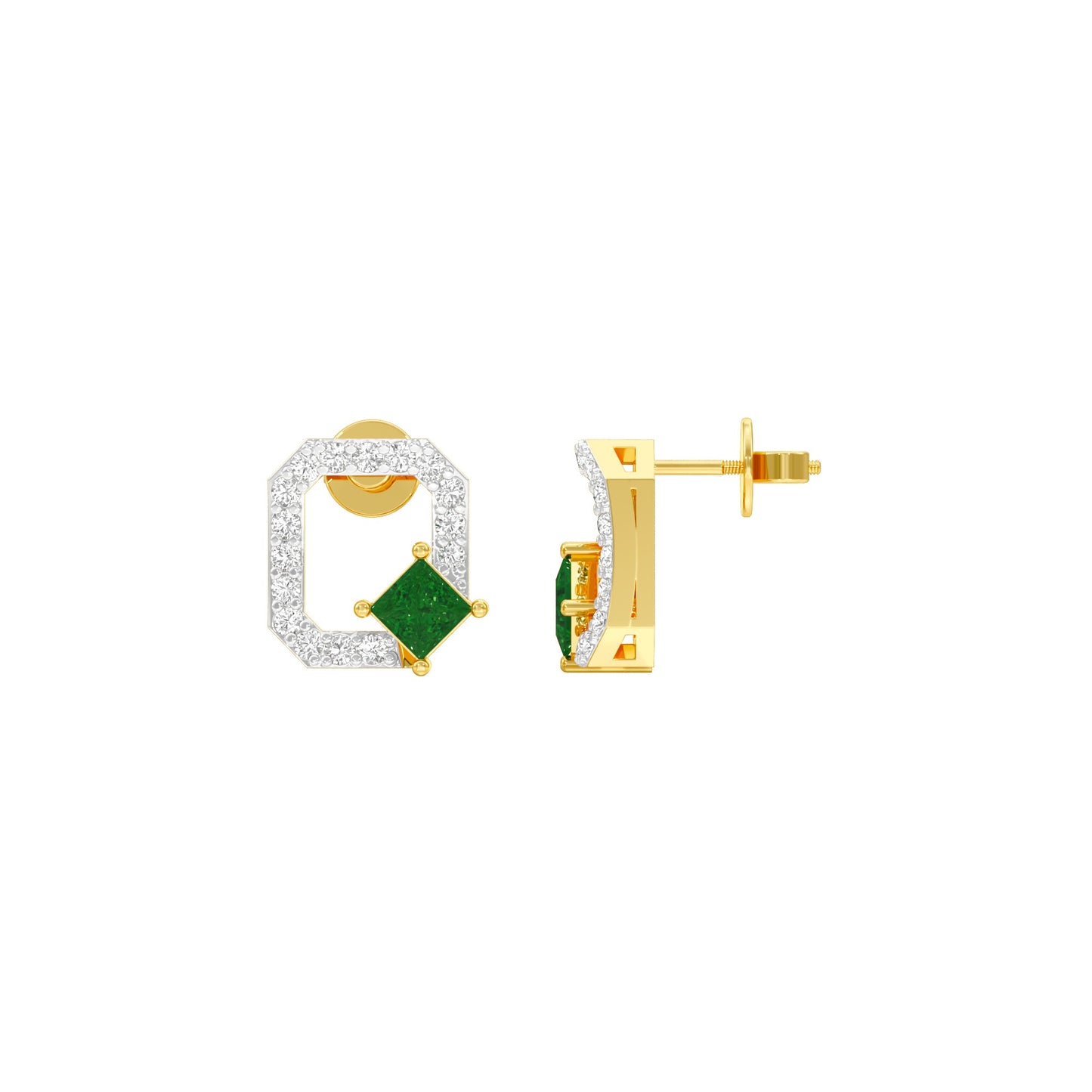 Quadrangle Glam Diamond Stud Earrings 9 KT / Yellow Gold