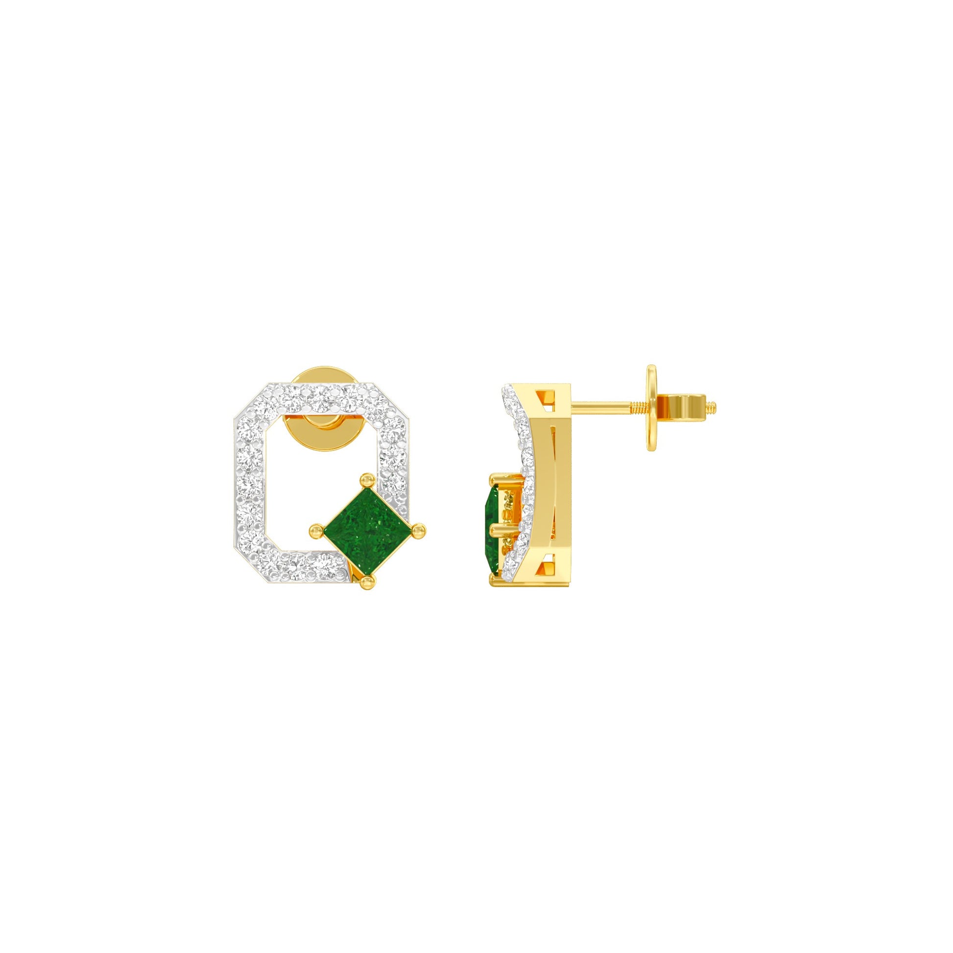 Quadrangle Glam Diamond Stud Earrings 9 KT / Yellow Gold