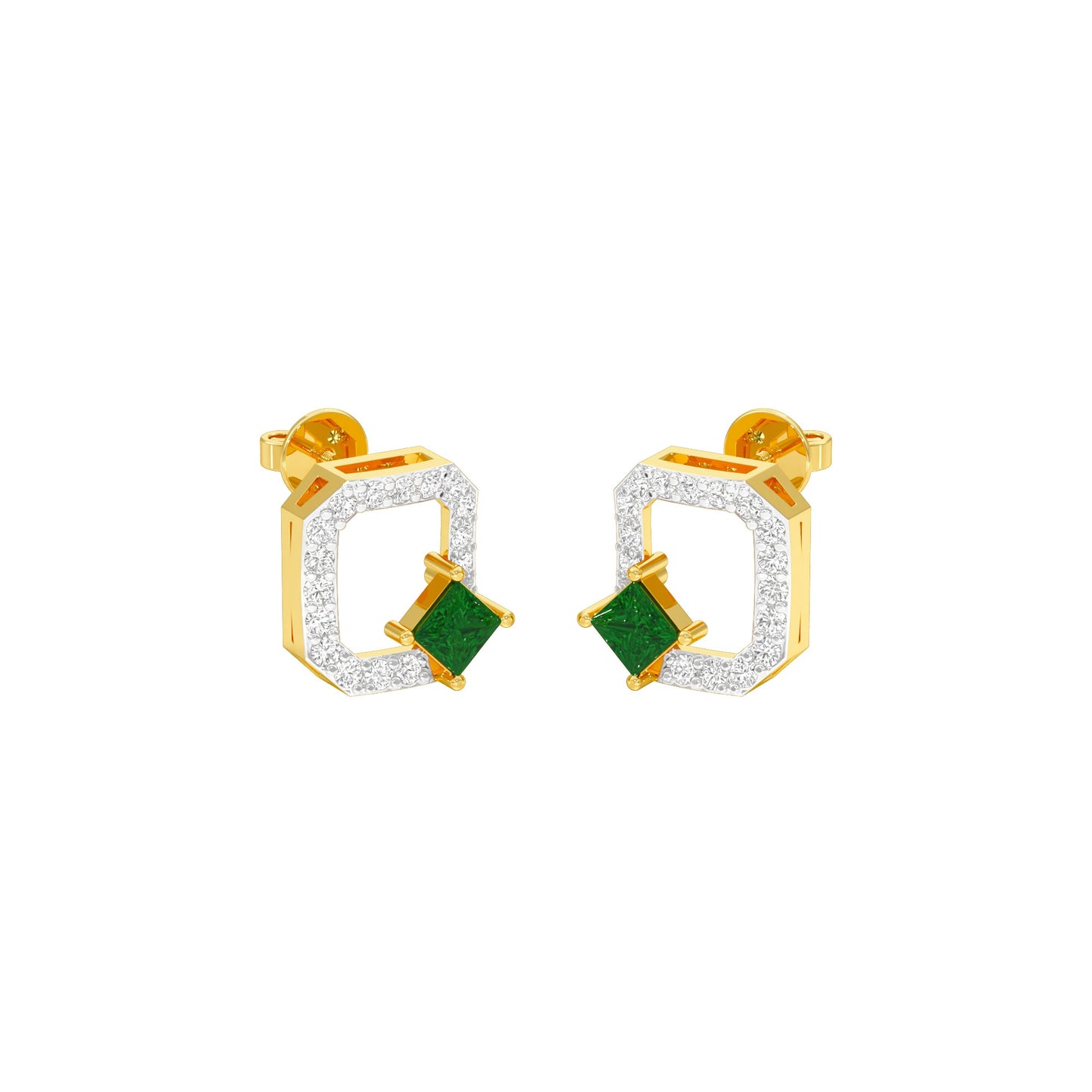Quadrangle Glam Diamond Stud Earrings 9 KT / Yellow Gold