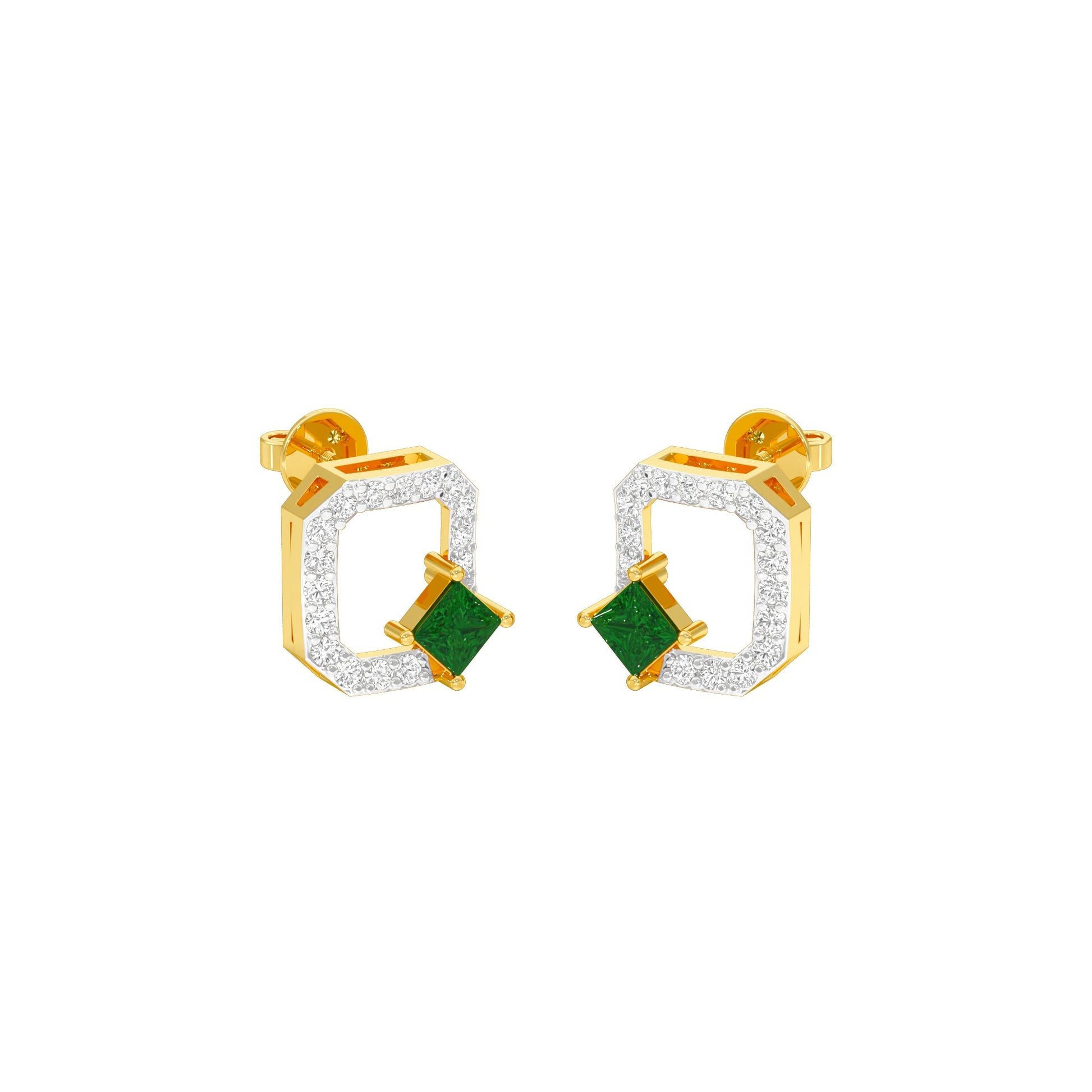 Quadrangle Glam Diamond Stud Earrings 9 KT / Yellow Gold
