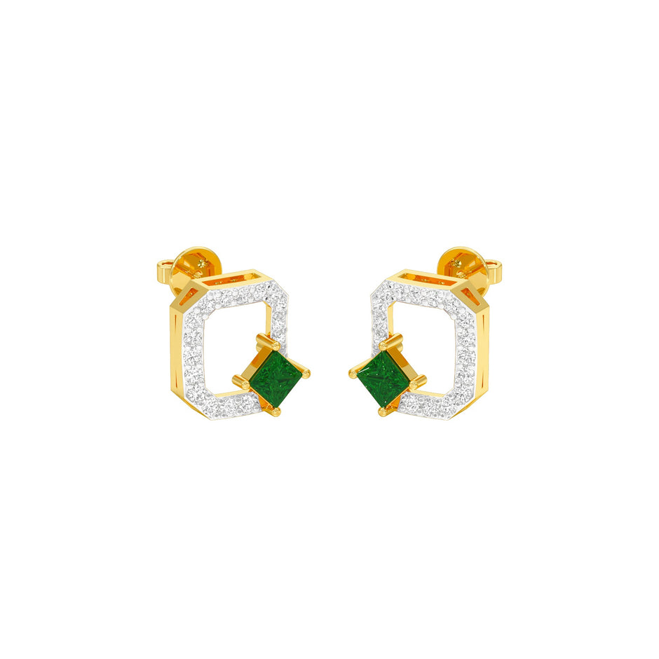 Quadrangle Glam Diamond Stud Earrings 9 KT / Yellow Gold