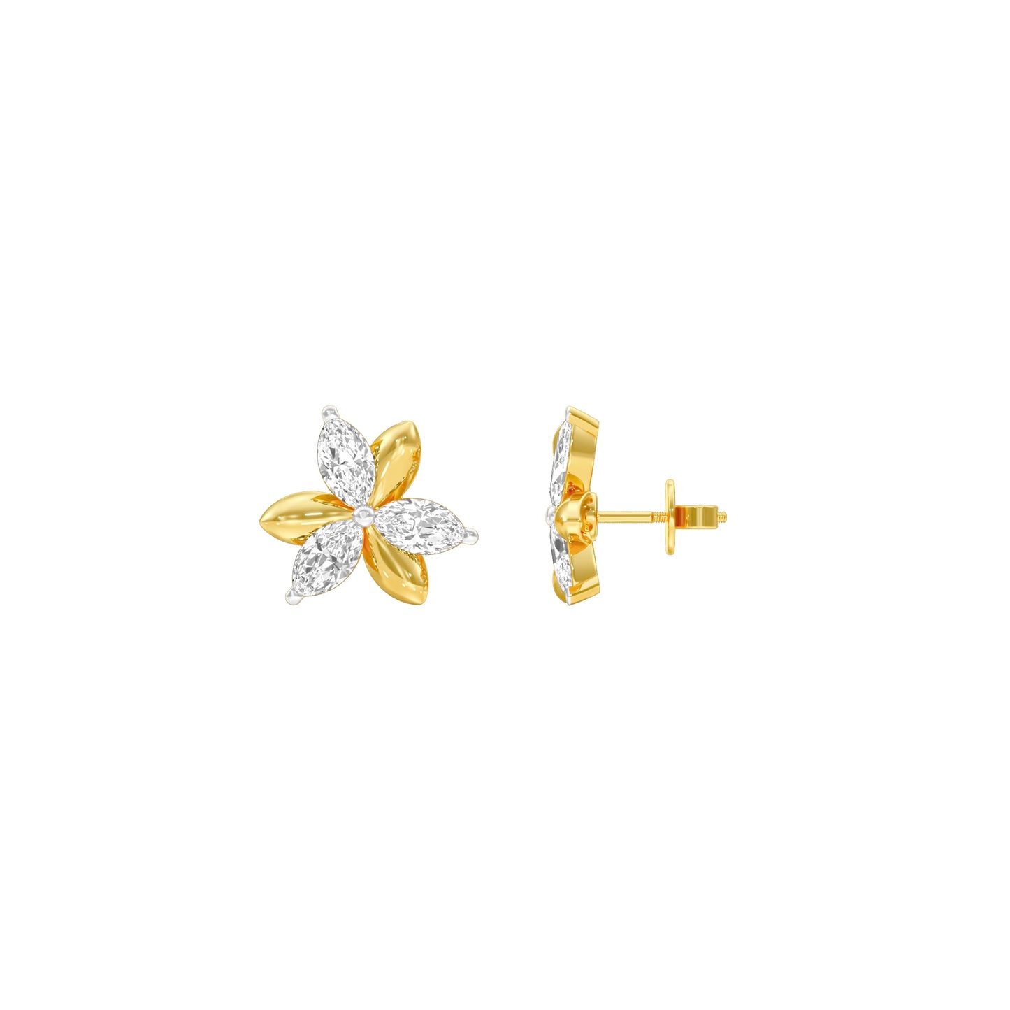 Sparkling Lily Diamond Stud Earrings 18 KT / Yellow Gold
