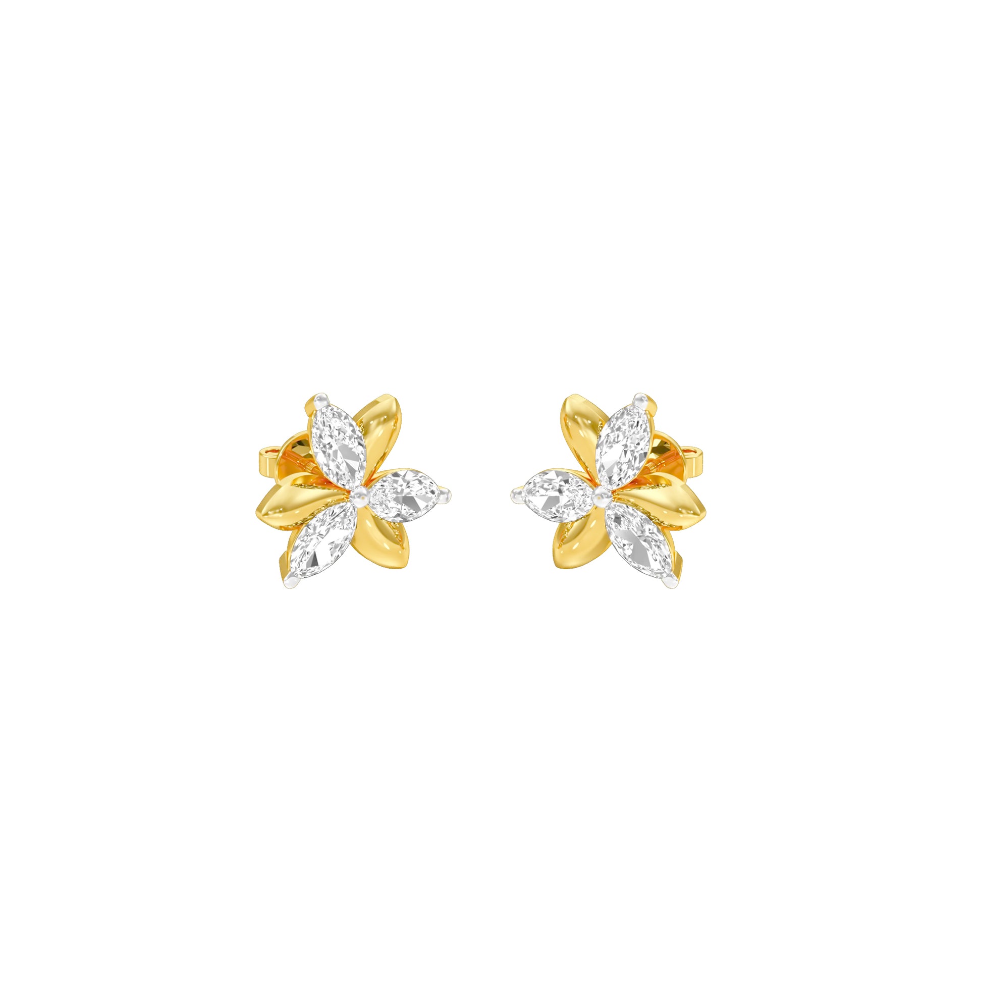 Sparkling Lily Diamond Stud Earrings 18 KT / Yellow Gold