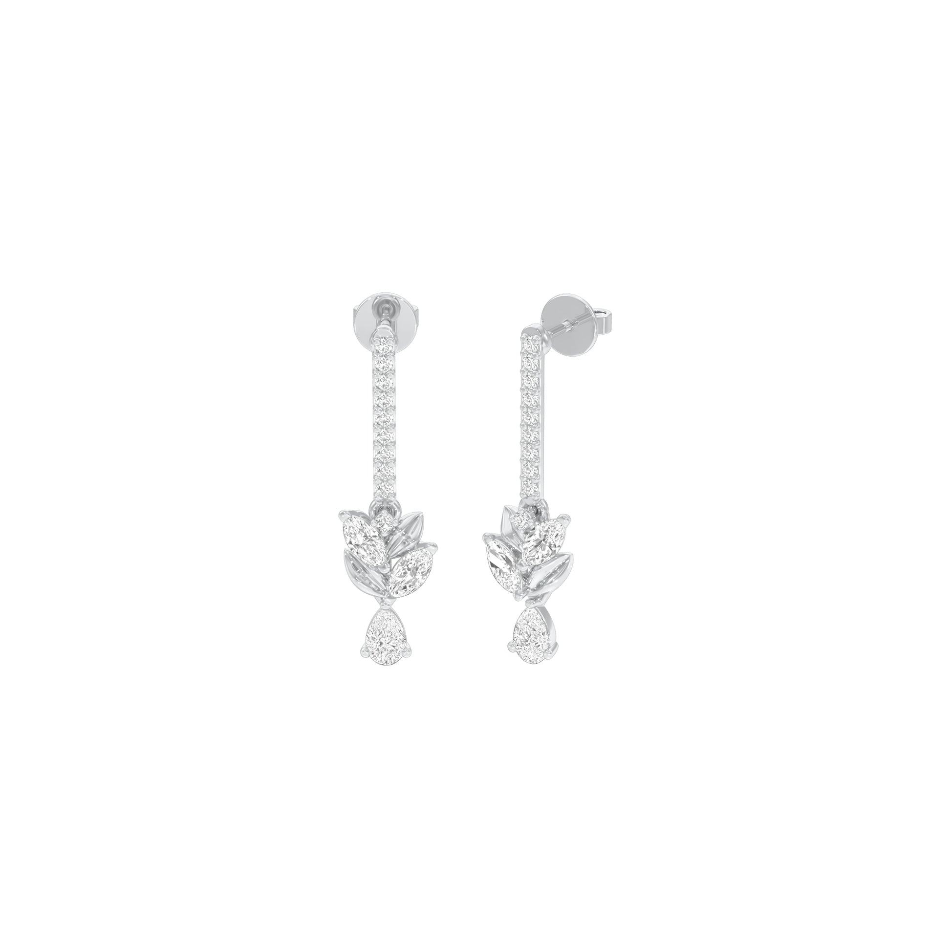 Floral Façade Diamond Drop Earrings 18 KT / White Gold