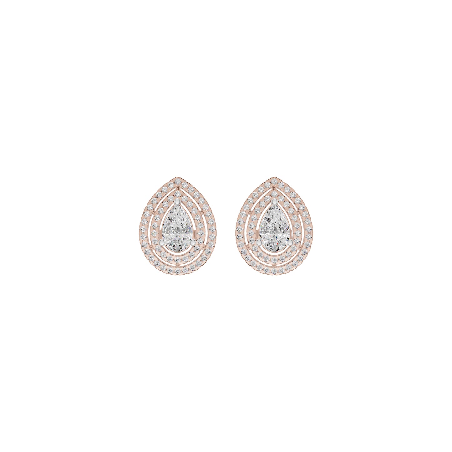 Pear Solitaire Dual Halo Diamond Earrings 18 KT / Rose Gold