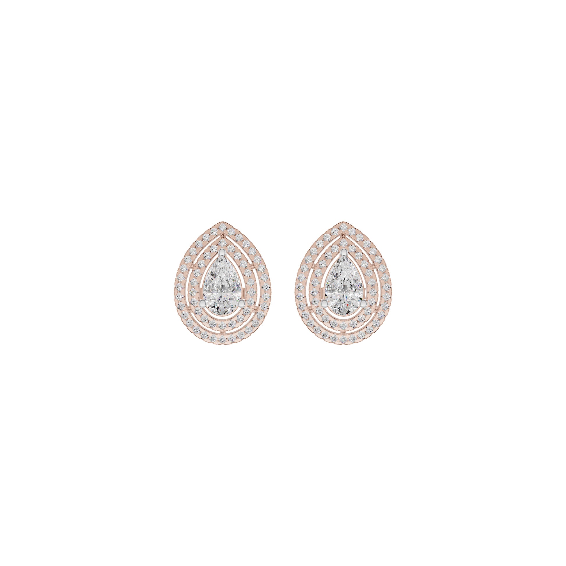 Pear Solitaire Dual Halo Diamond Earrings 18 KT / Rose Gold
