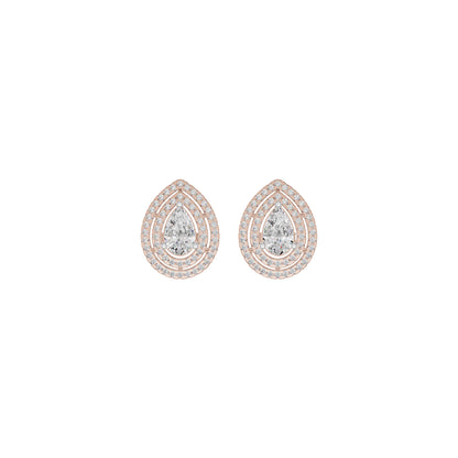 Pear Solitaire Dual Halo Diamond Earrings 18 KT / Rose Gold