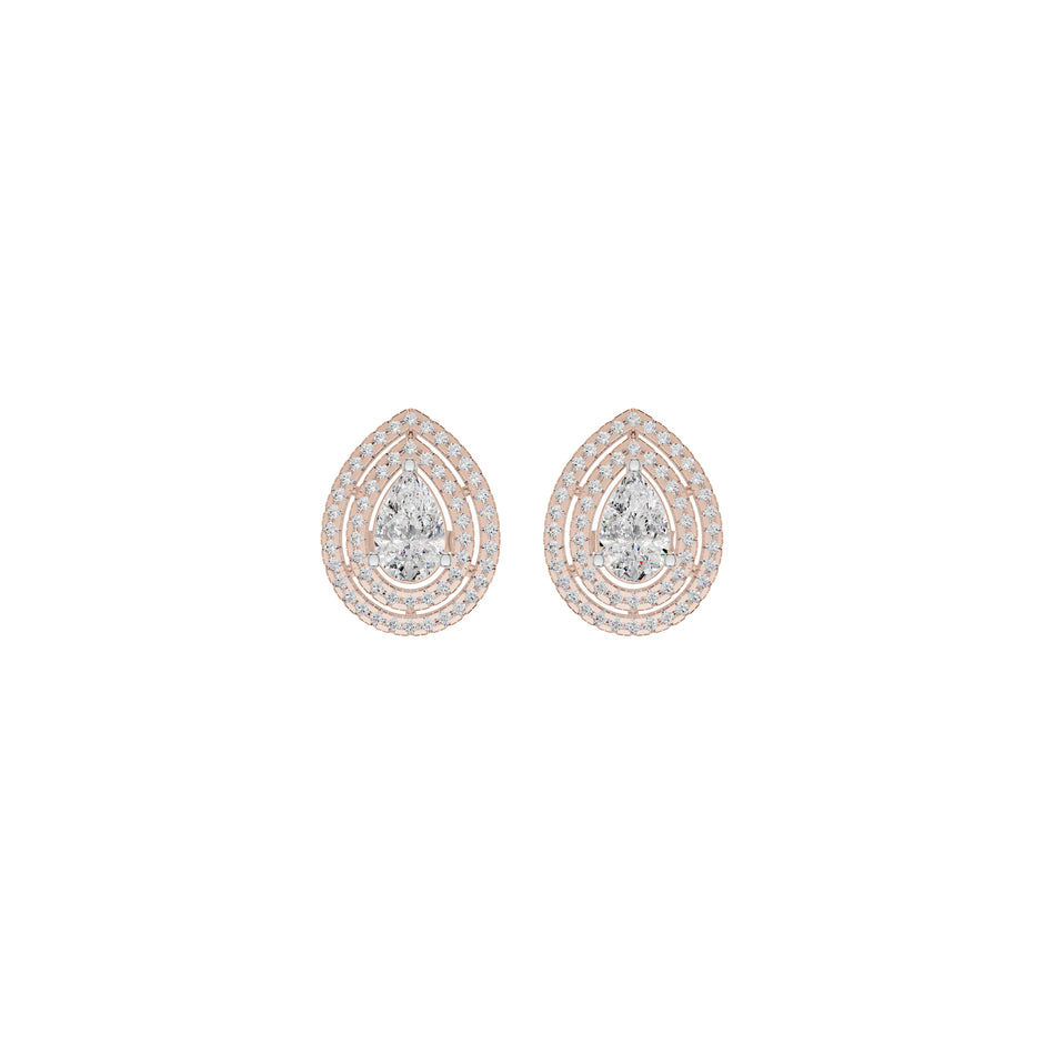 Pear Solitaire Dual Halo Diamond Earrings 18 KT / Rose Gold