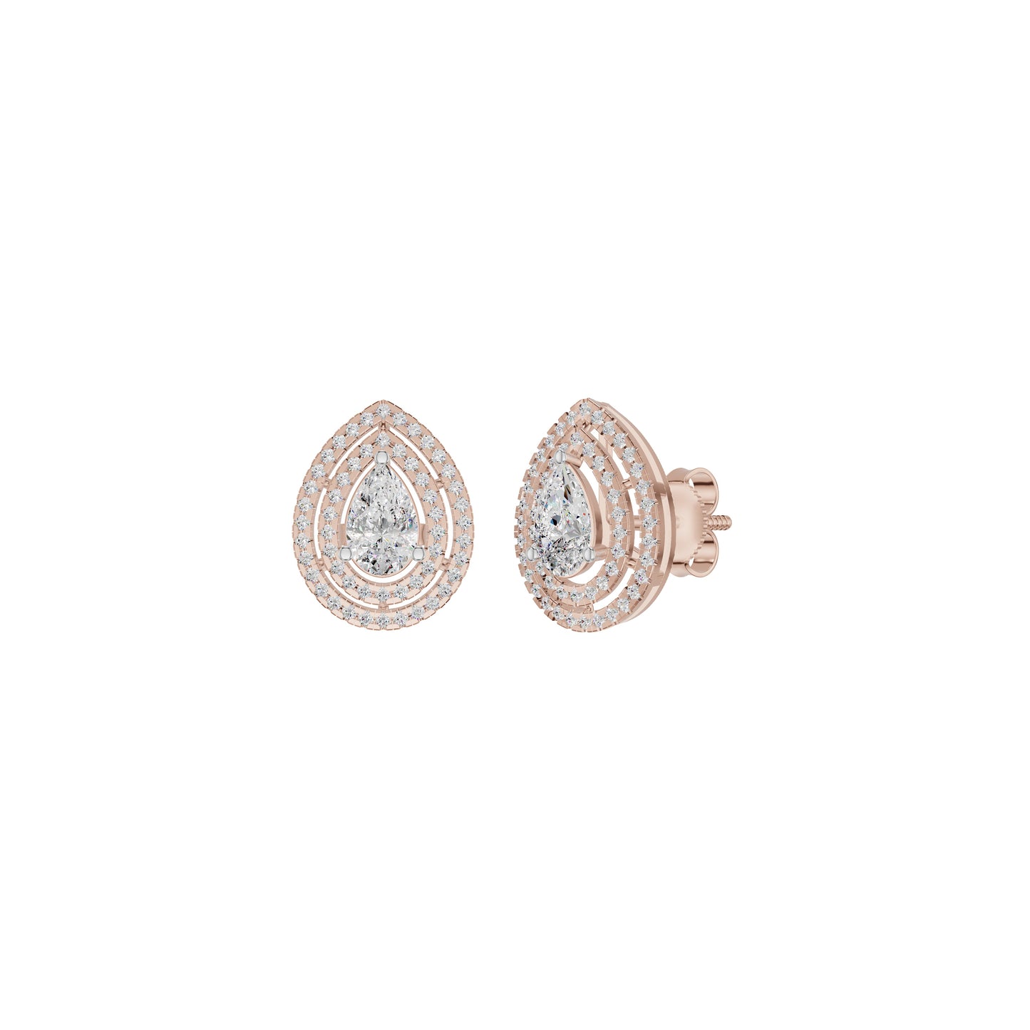 Pear Solitaire Dual Halo Diamond Earrings 18 KT / Rose Gold