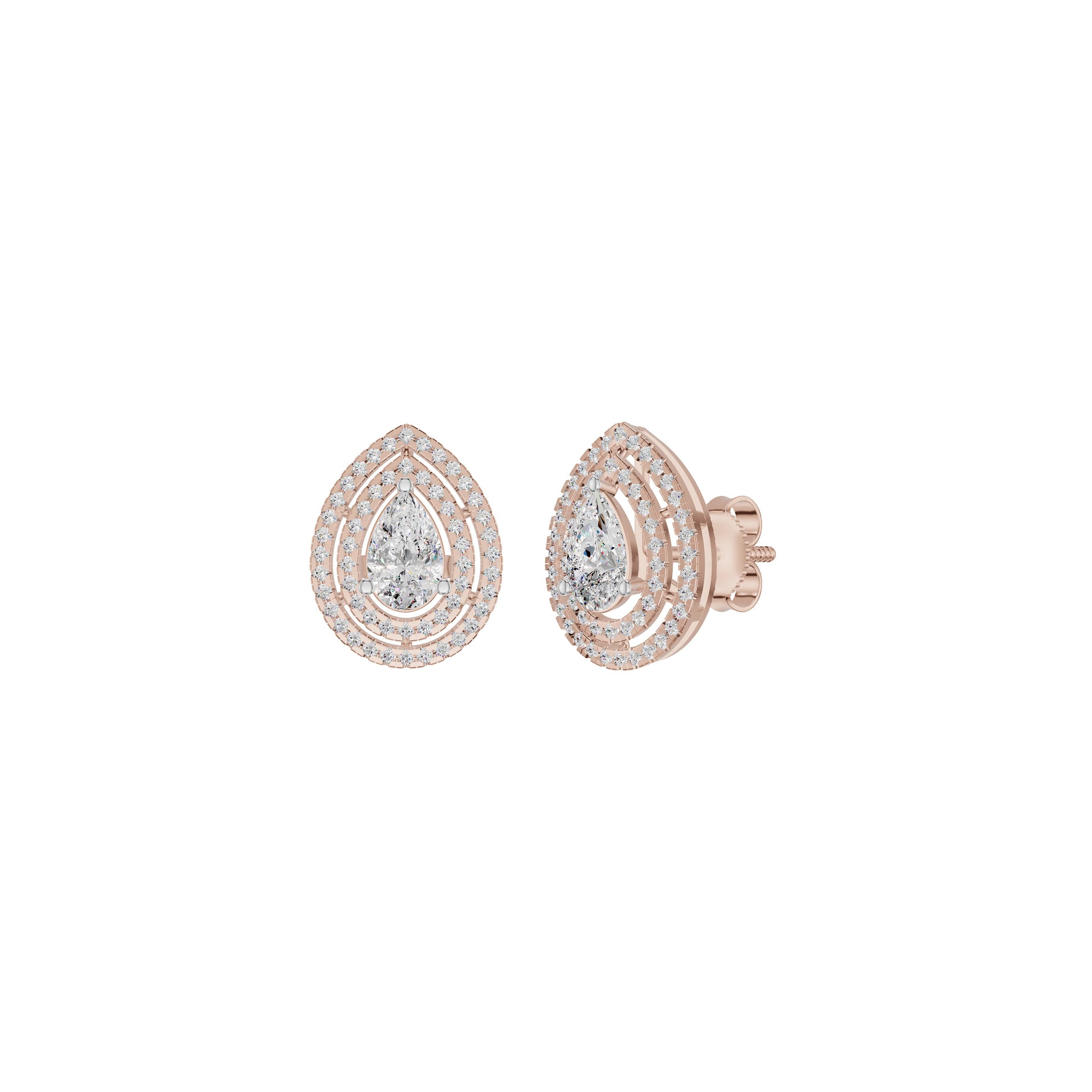 Pear Solitaire Dual Halo Diamond Earrings 18 KT / Rose Gold