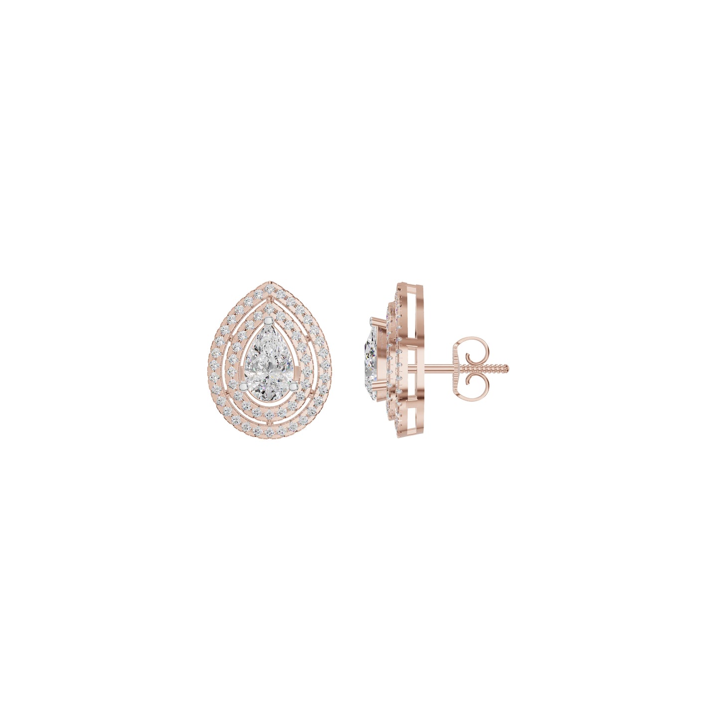 Pear Solitaire Dual Halo Diamond Earrings 18 KT / Rose Gold