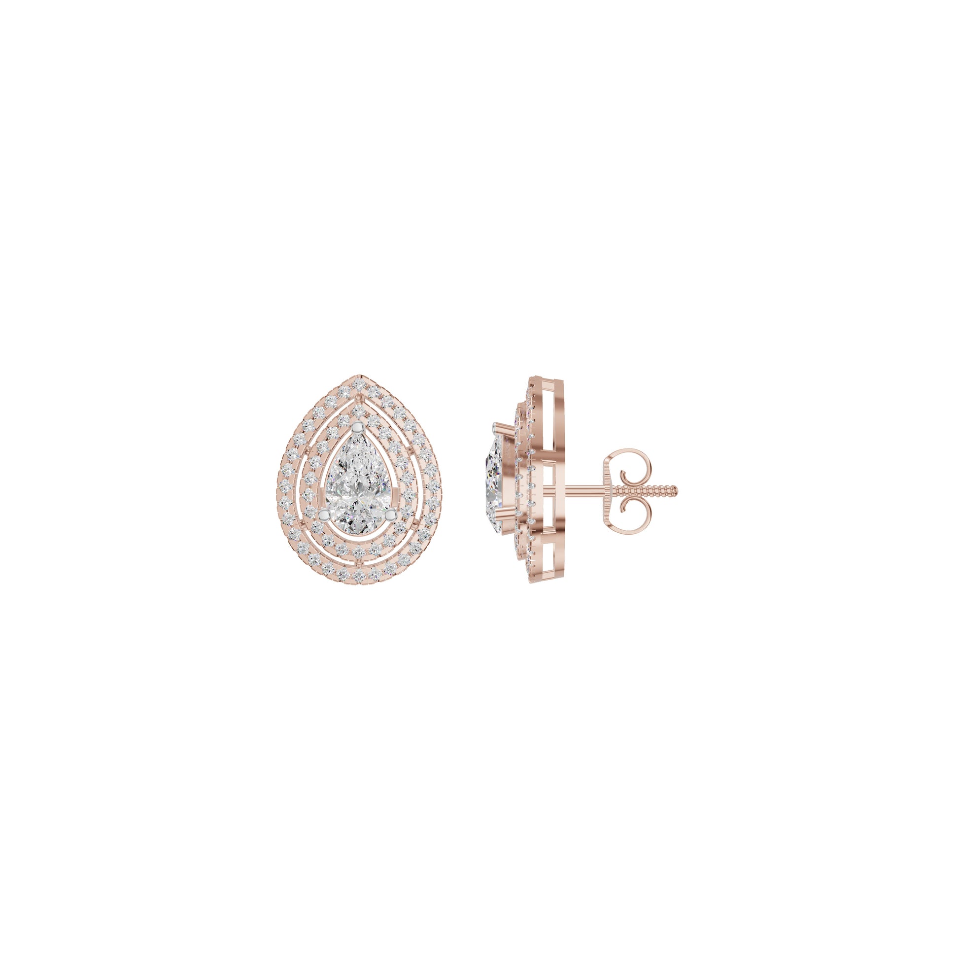 Pear Solitaire Dual Halo Diamond Earrings 18 KT / Rose Gold