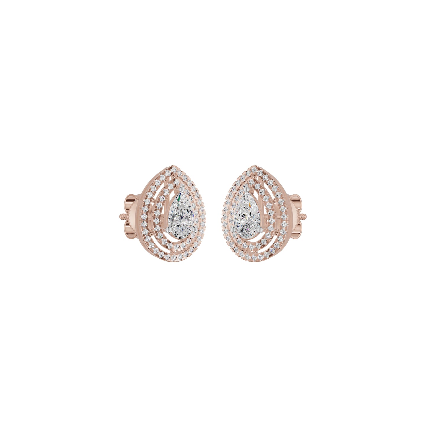 Pear Solitaire Dual Halo Diamond Earrings 18 KT / Rose Gold