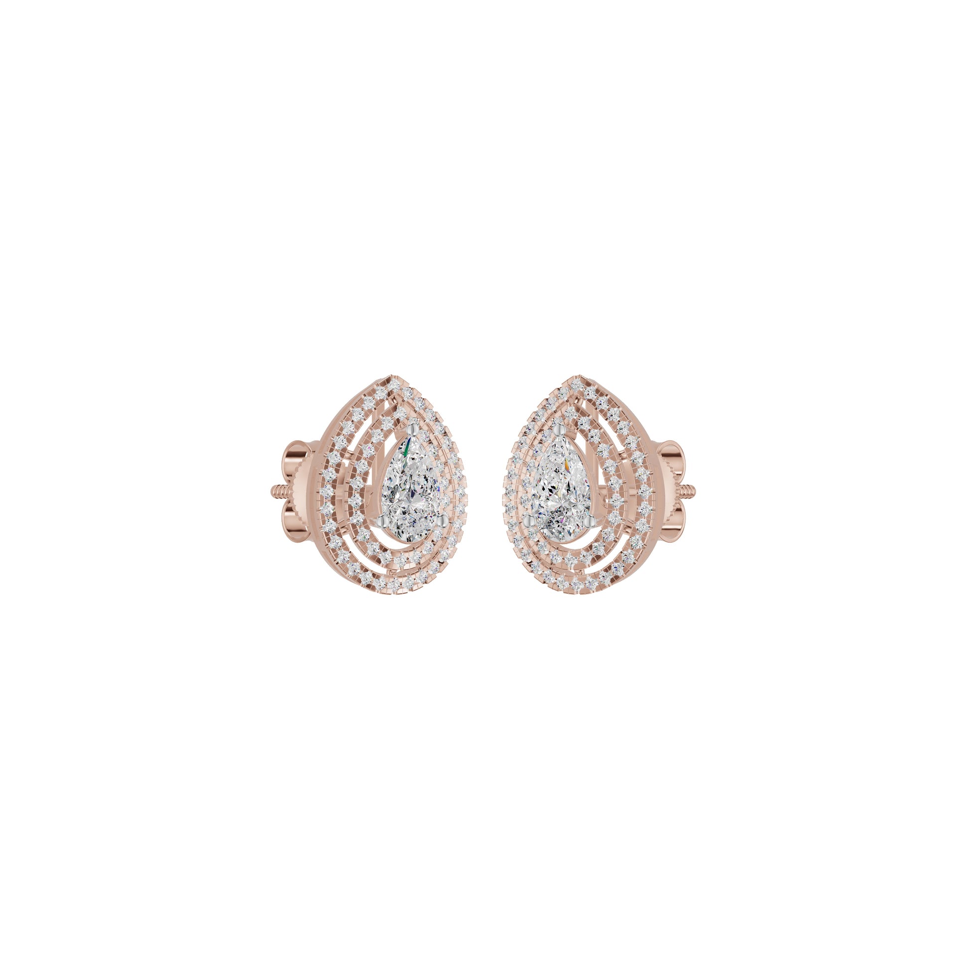 Pear Solitaire Dual Halo Diamond Earrings 18 KT / Rose Gold