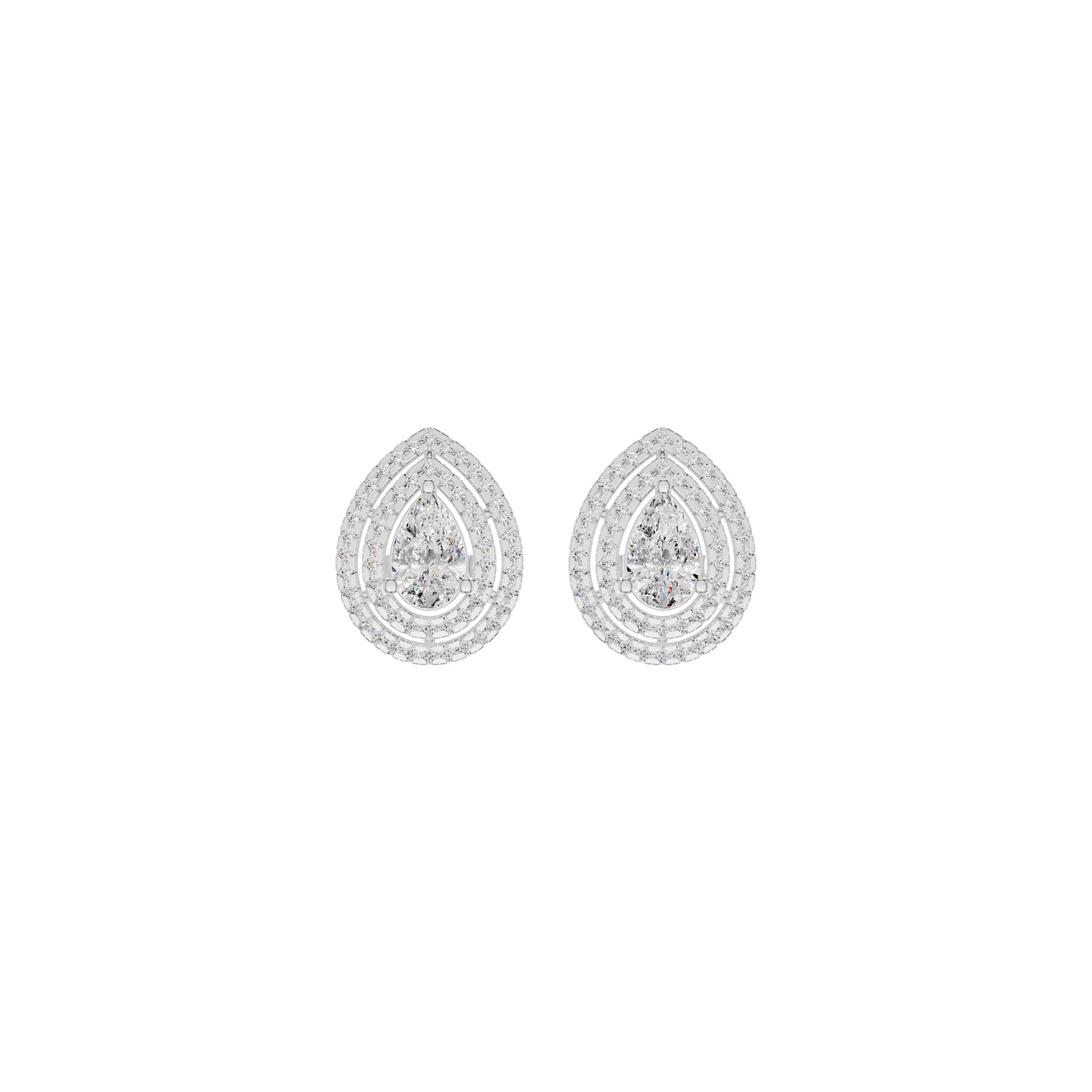 Pear Solitaire Dual Halo Diamond Earrings 18 KT / White Gold