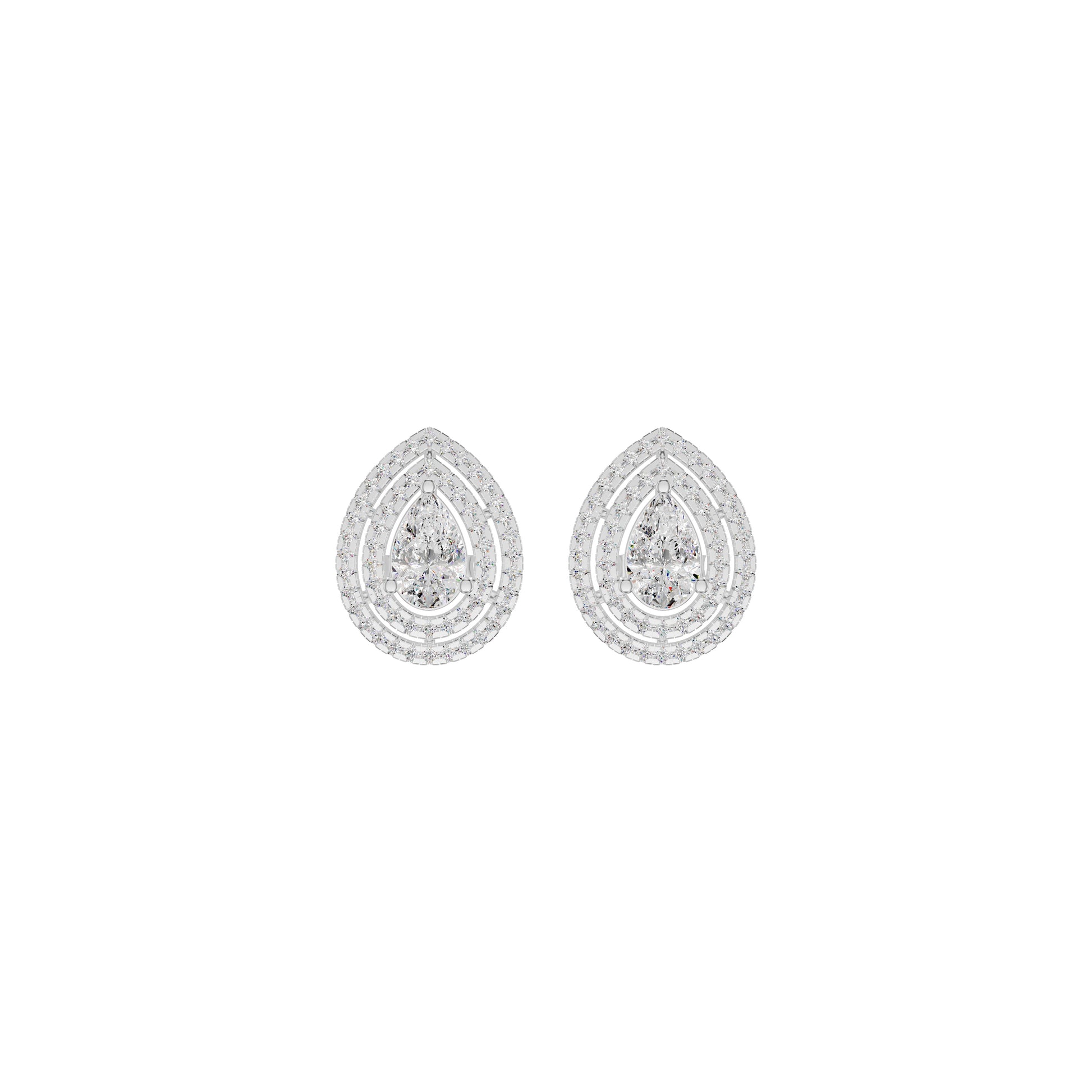 Pear Solitaire Dual Halo Diamond Earrings 18 KT / White Gold