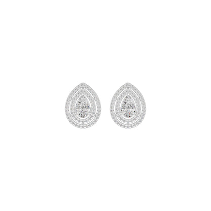 Pear Solitaire Dual Halo Diamond Earrings 18 KT / White Gold