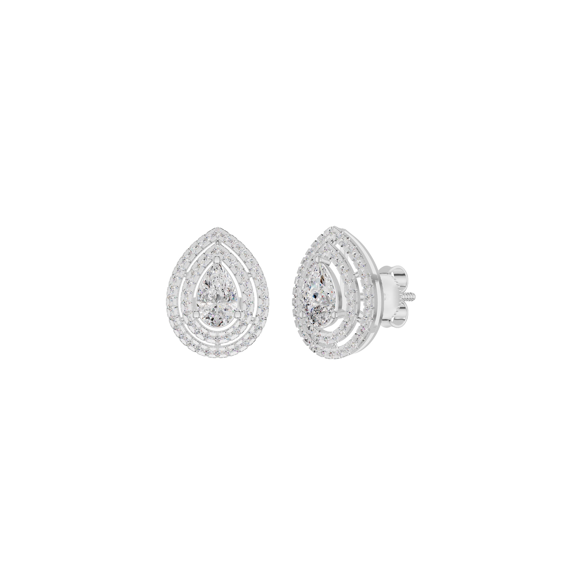 Pear Solitaire Dual Halo Diamond Earrings 18 KT / White Gold