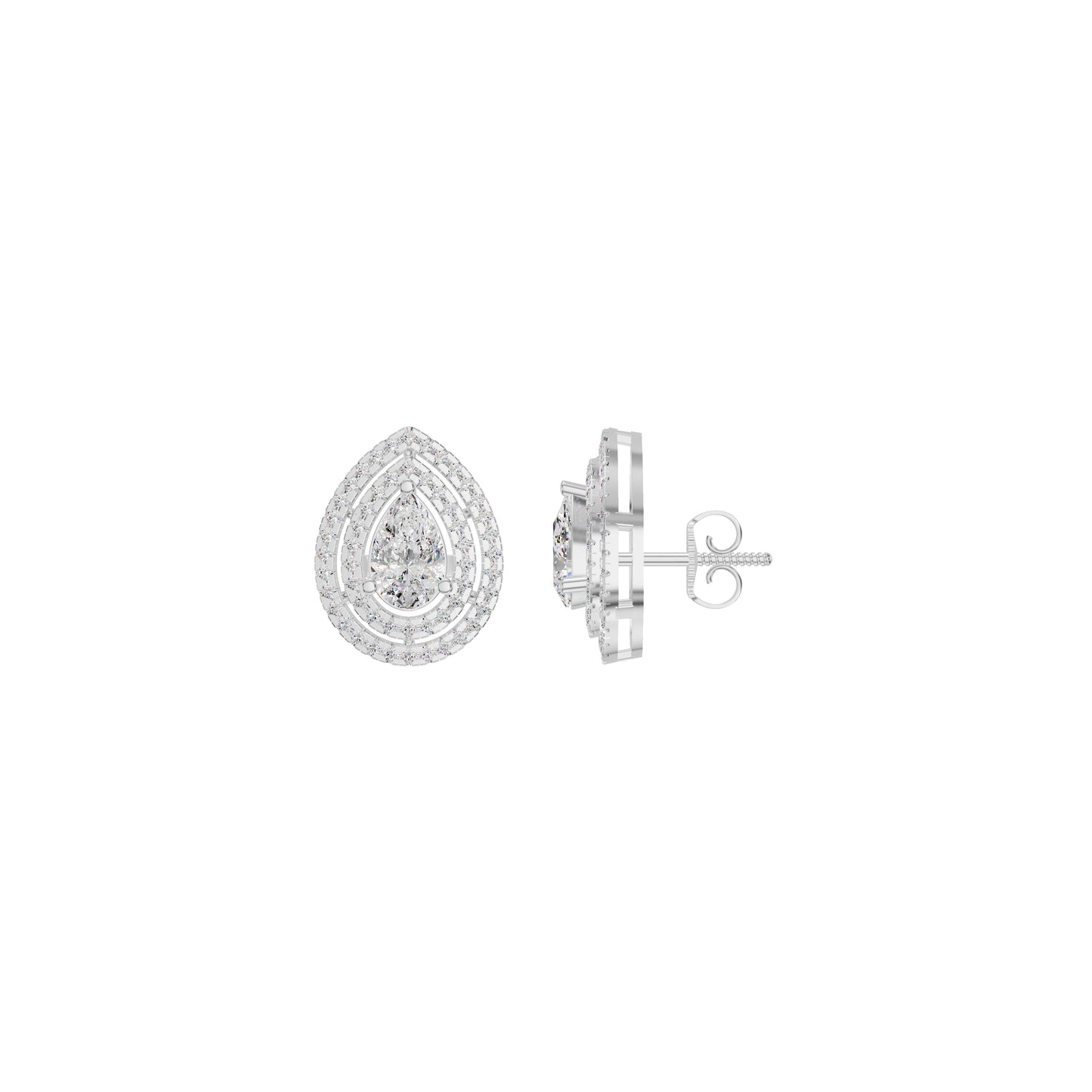 Pear Solitaire Dual Halo Diamond Earrings 18 KT / White Gold