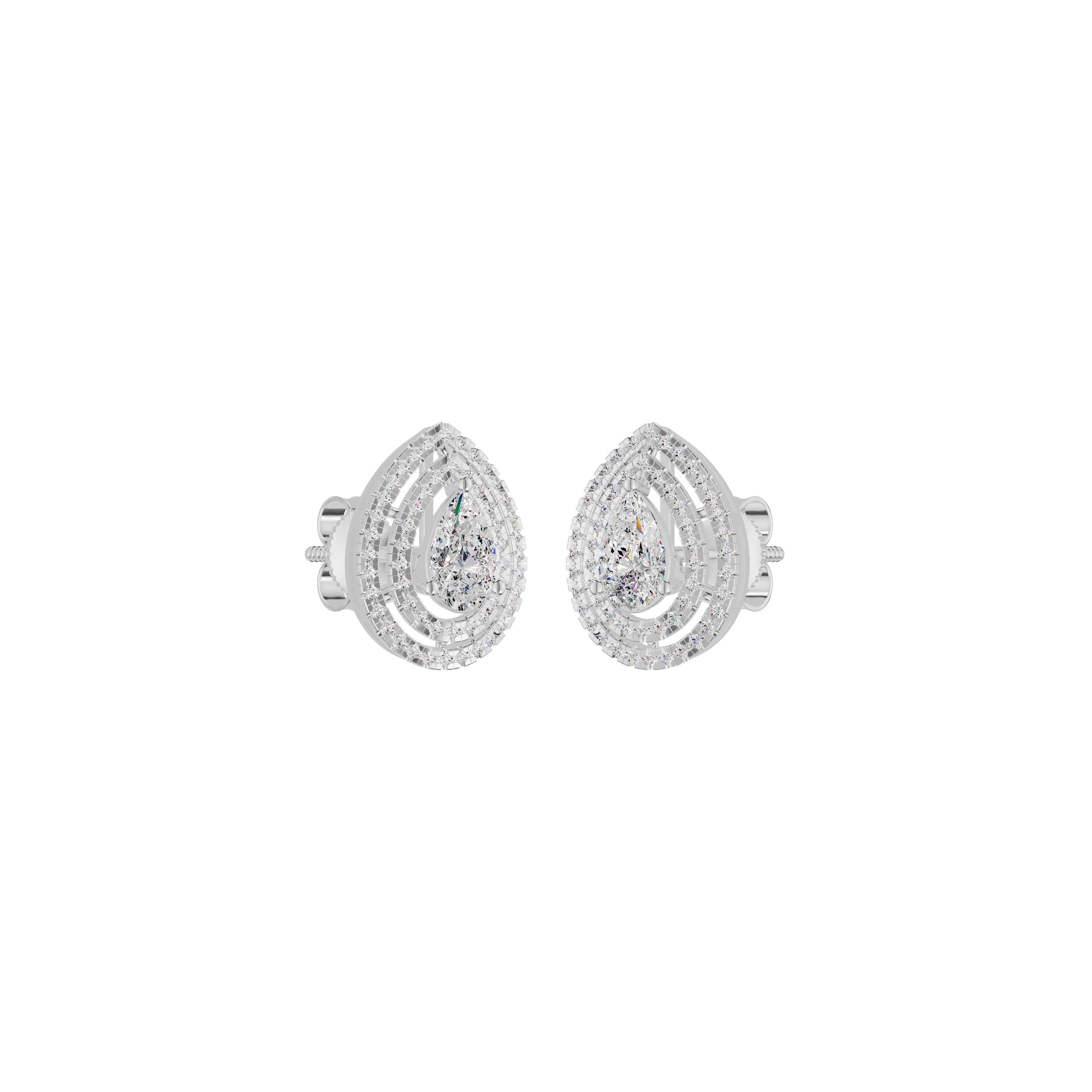 Pear Solitaire Dual Halo Diamond Earrings 18 KT / White Gold