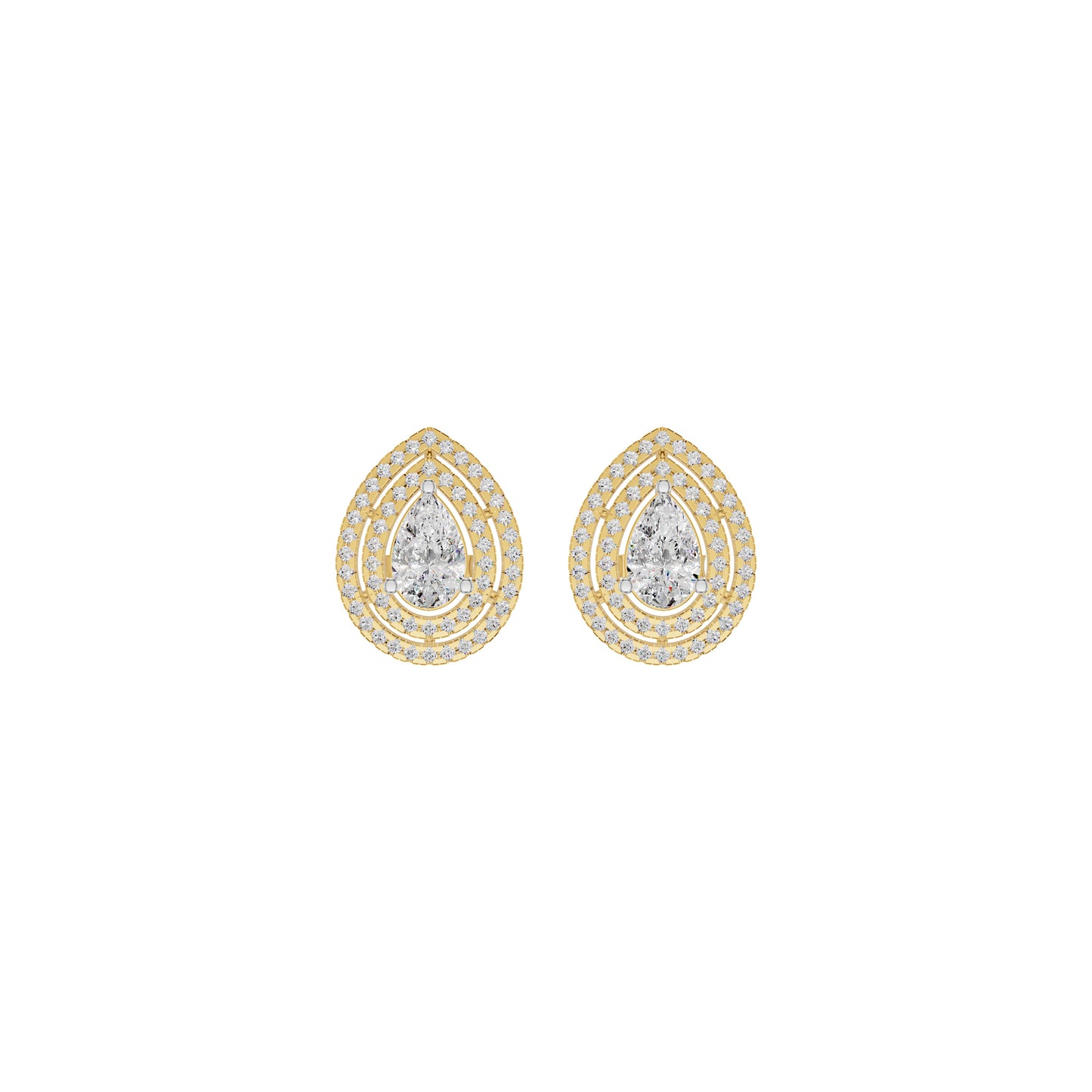 Pear Solitaire Dual Halo Diamond Earrings 18 KT / Yellow Gold