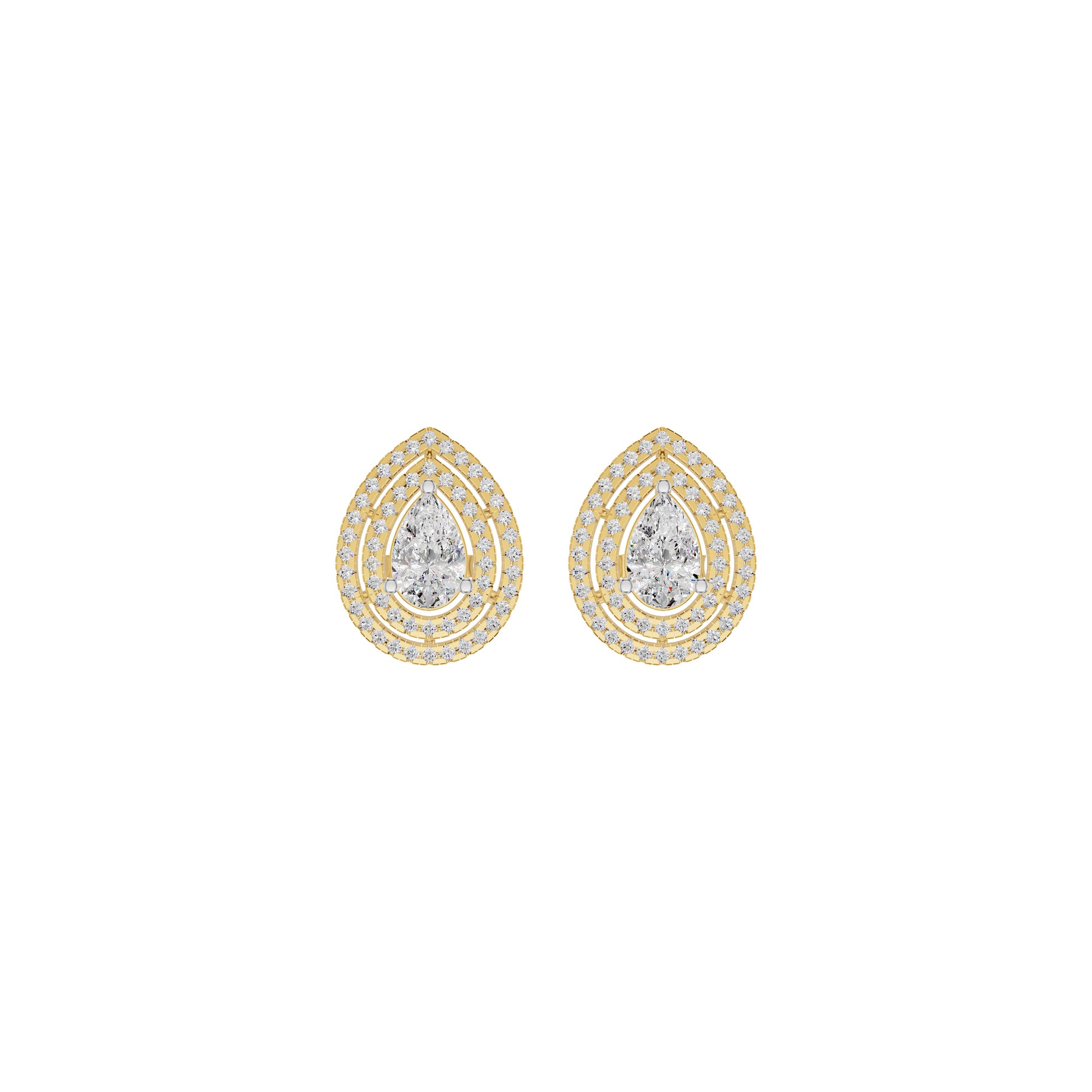 Pear Solitaire Dual Halo Diamond Earrings 18 KT / Yellow Gold