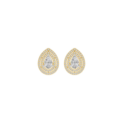 Pear Solitaire Dual Halo Diamond Earrings 18 KT / Yellow Gold