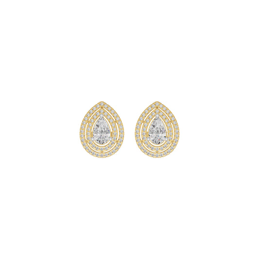 Pear Solitaire Dual Halo Diamond Earrings 18 KT / Yellow Gold