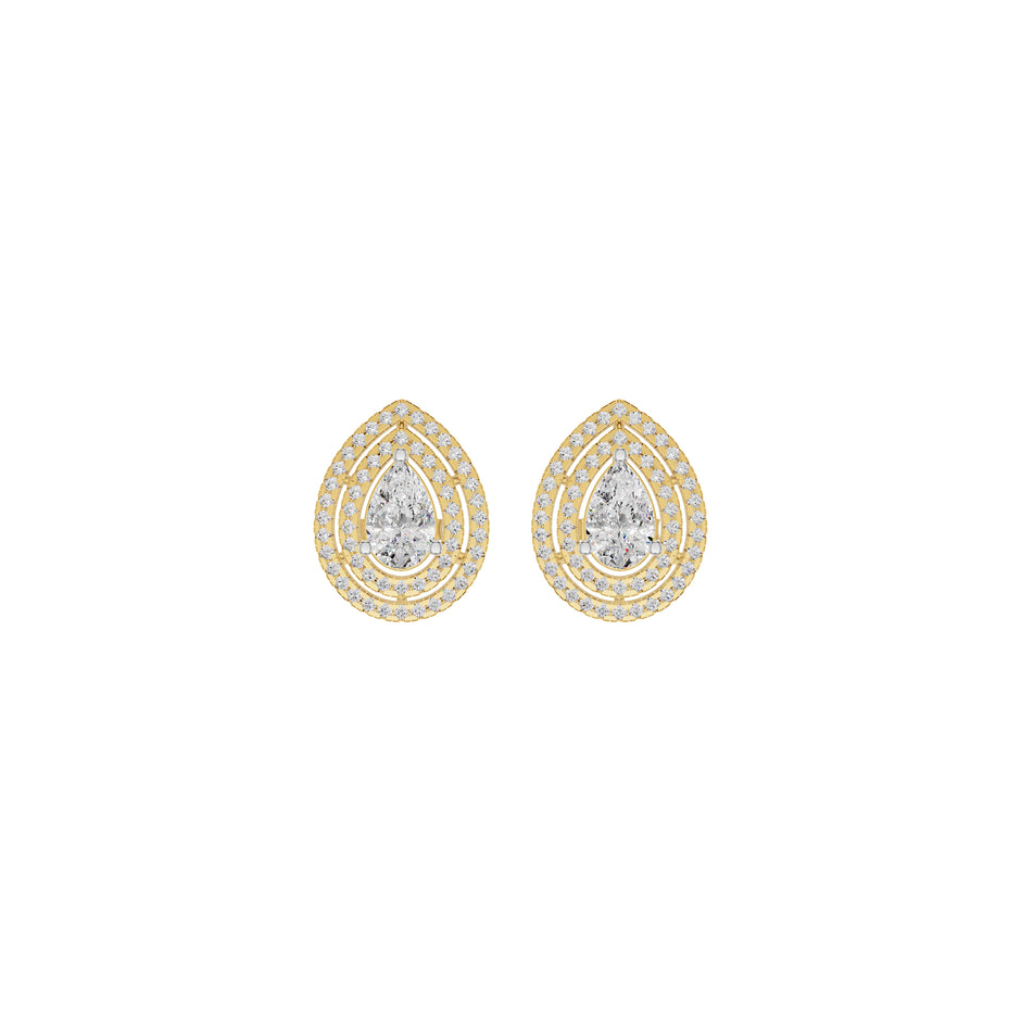 Pear Solitaire Dual Halo Diamond Earrings 18 KT / Yellow Gold