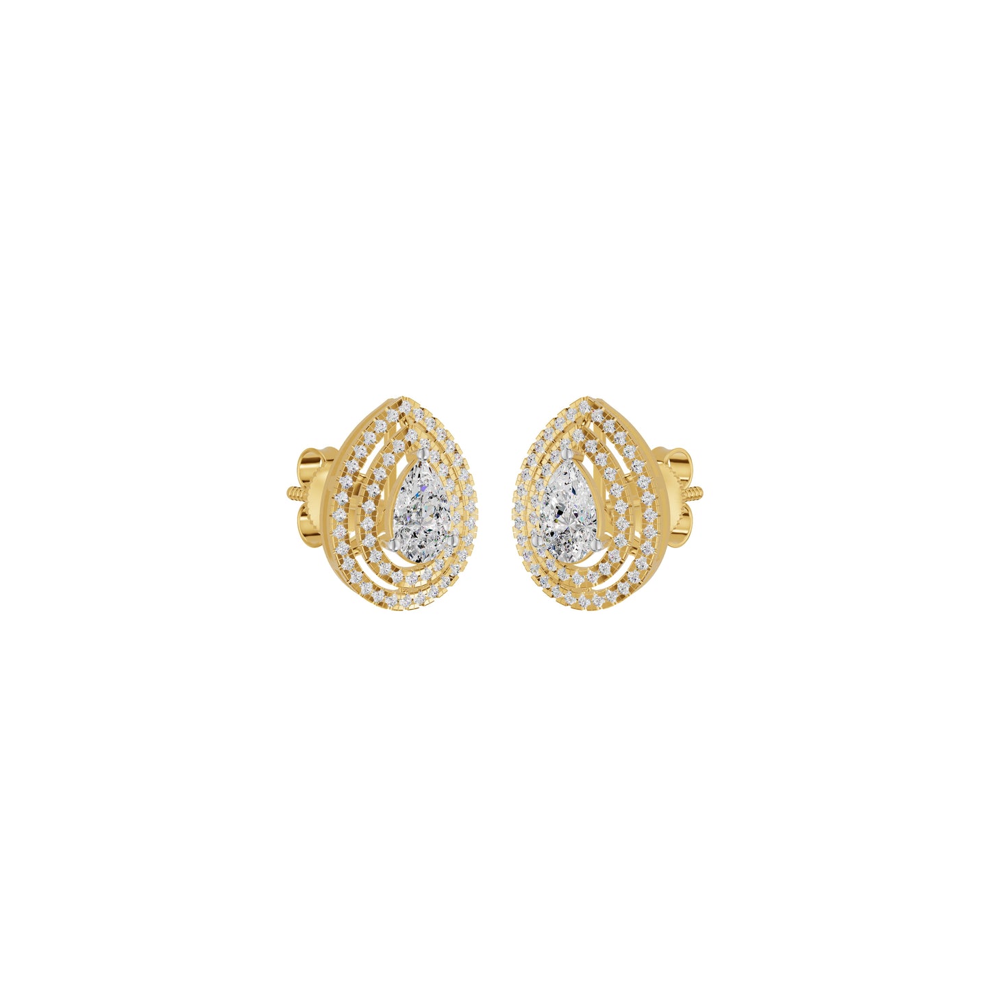 Pear Solitaire Dual Halo Diamond Earrings 18 KT / Yellow Gold