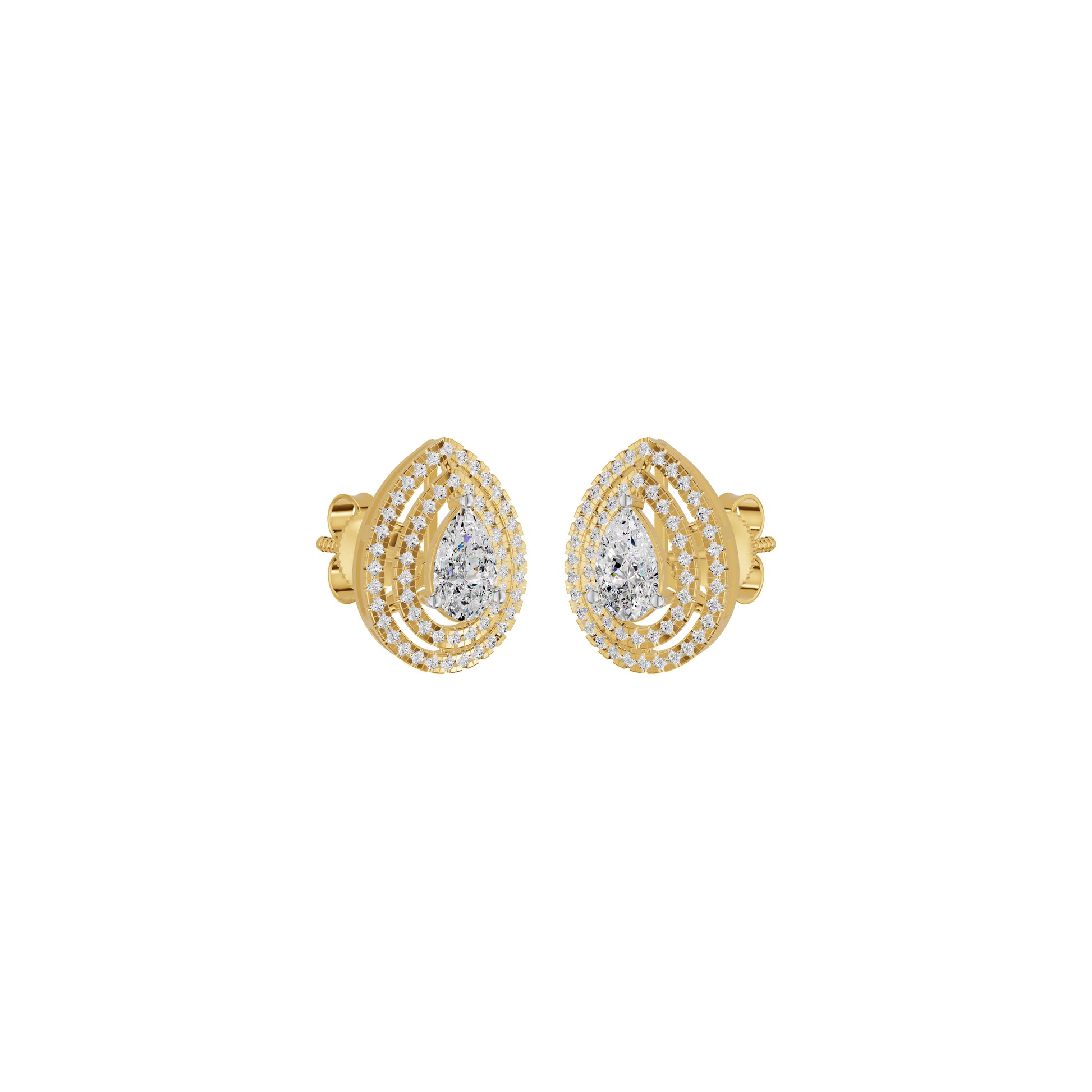 Pear Solitaire Dual Halo Diamond Earrings 18 KT / Yellow Gold