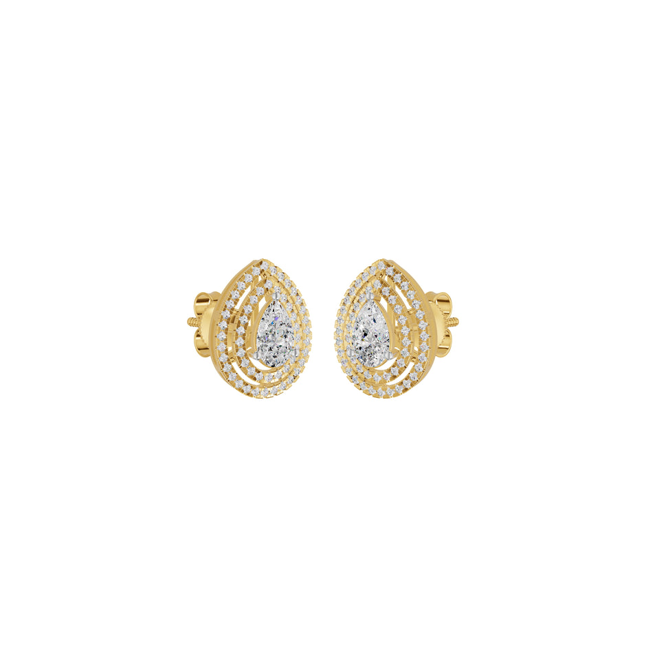 Pear Solitaire Dual Halo Diamond Earrings 18 KT / Yellow Gold