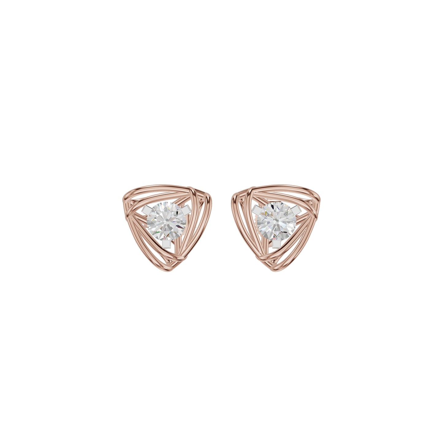 Double Tri Curve Diamond Stud Earrings 18 KT / Rose Gold