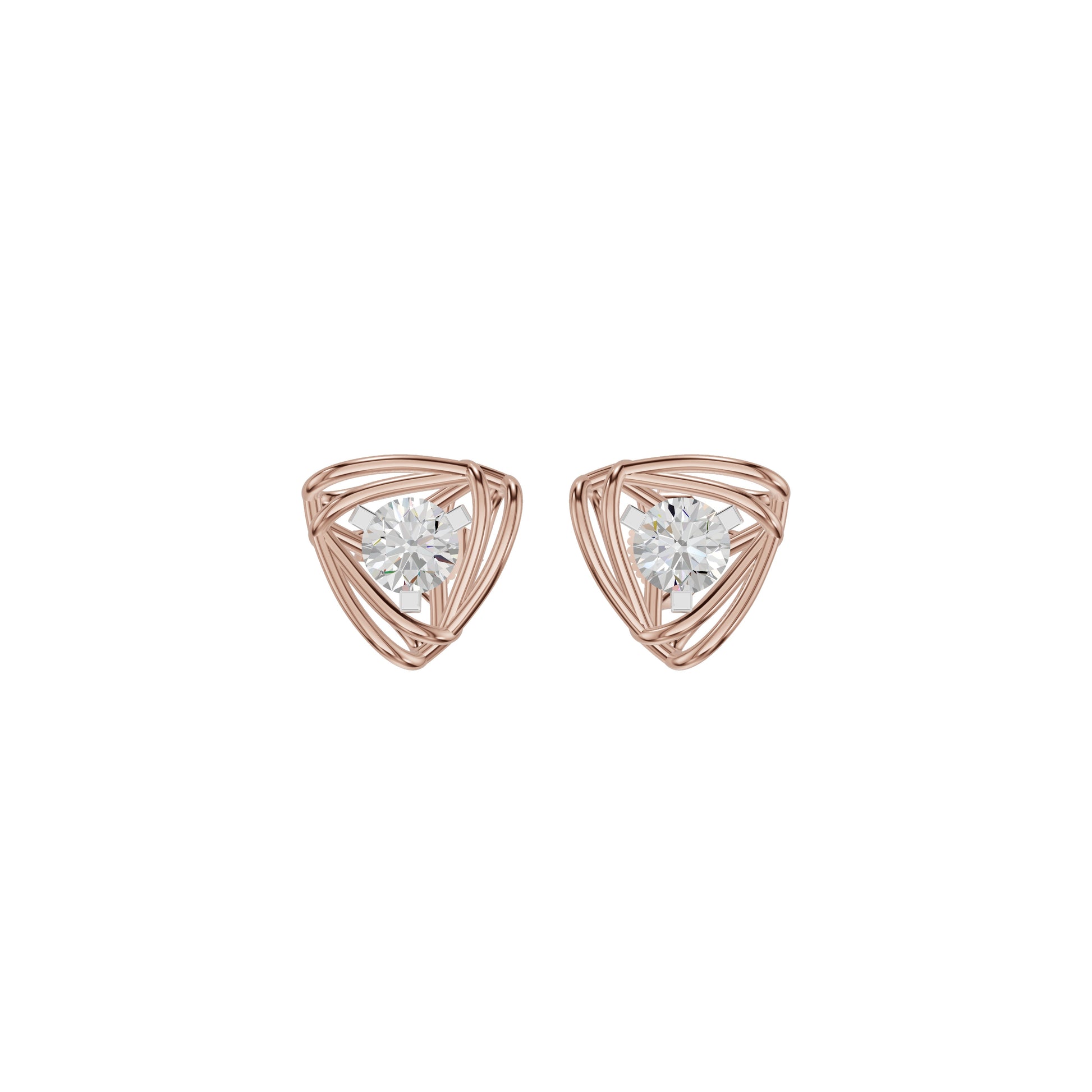 Double Tri Curve Diamond Stud Earrings 18 KT / Rose Gold