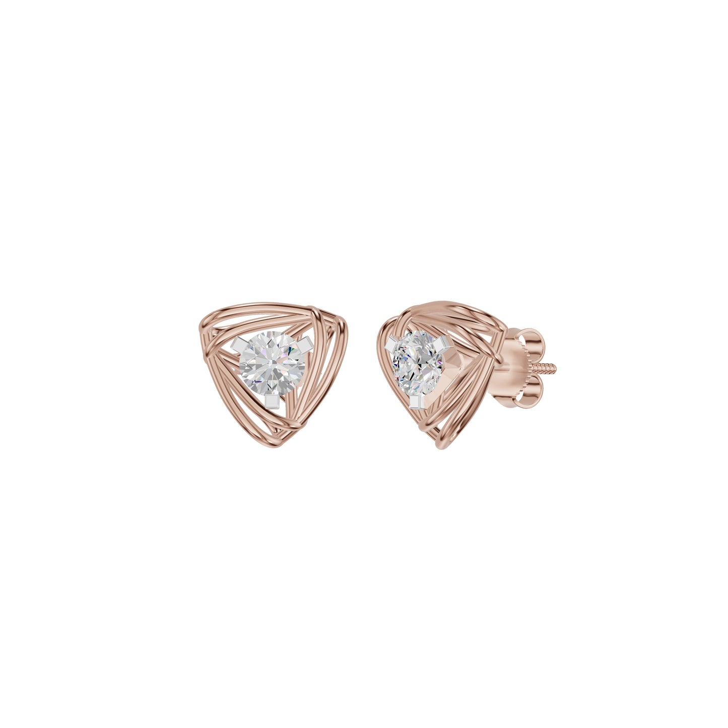 Double Tri Curve Diamond Stud Earrings 18 KT / Rose Gold