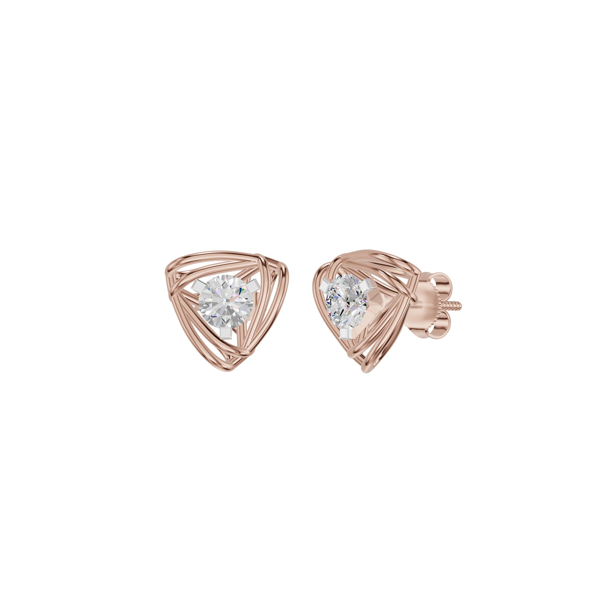 Double Tri Curve Diamond Stud Earrings 18 KT / Rose Gold