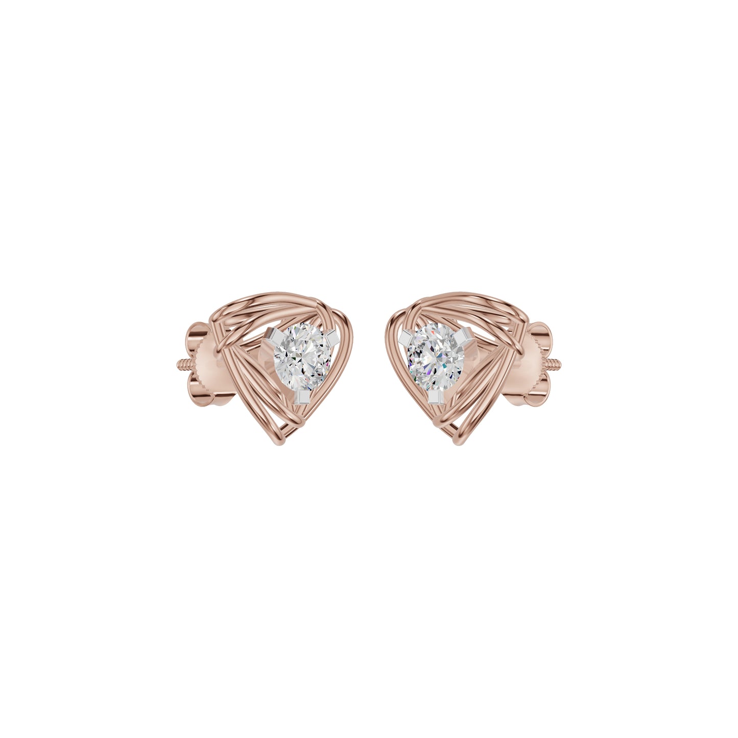 Double Tri Curve Diamond Stud Earrings 18 KT / Rose Gold