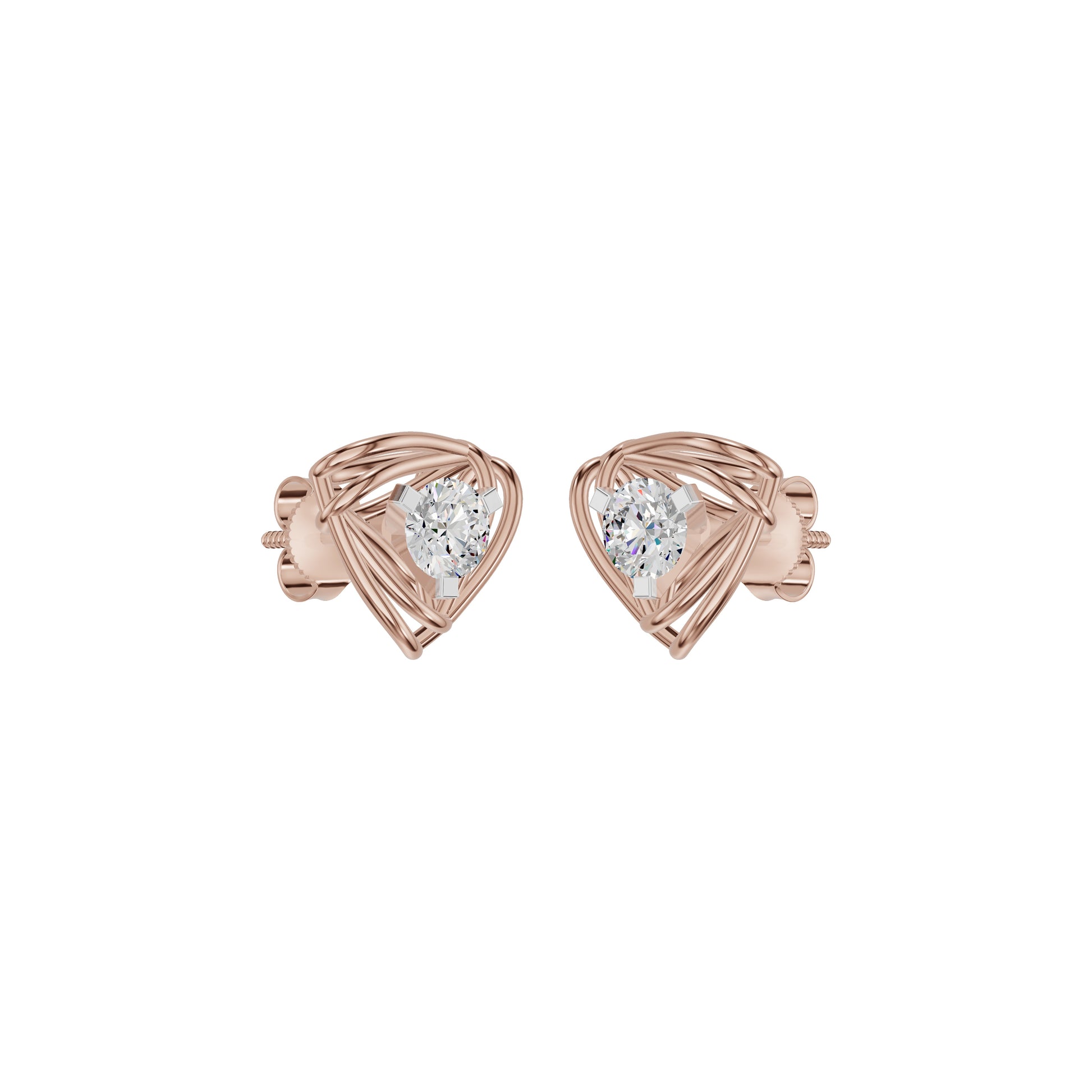 Double Tri Curve Diamond Stud Earrings 18 KT / Rose Gold
