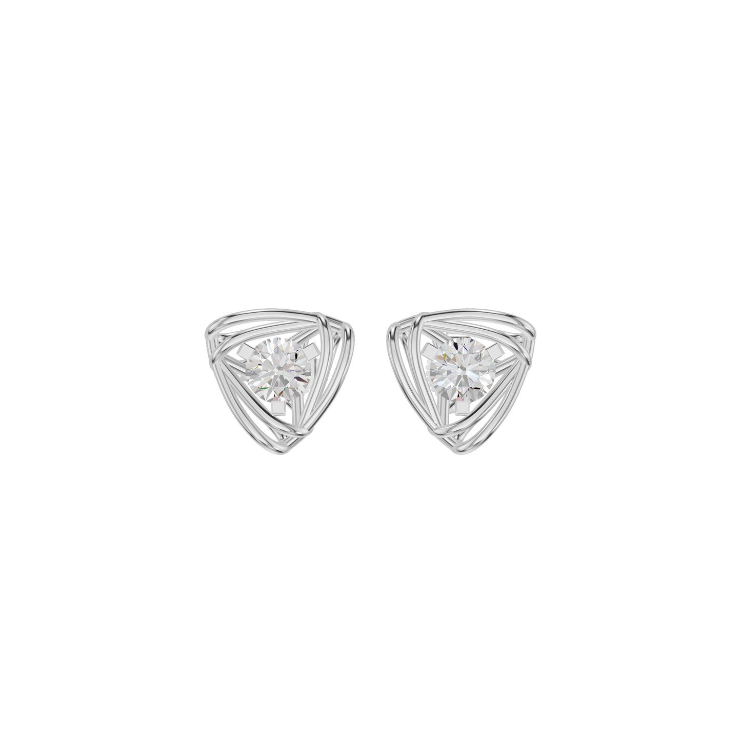 Double Tri Curve Diamond Stud Earrings 18 KT / White Gold